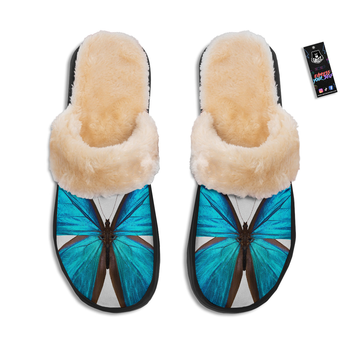 Butterfly Wings Blue Monarch Print Slippers-grizzshop