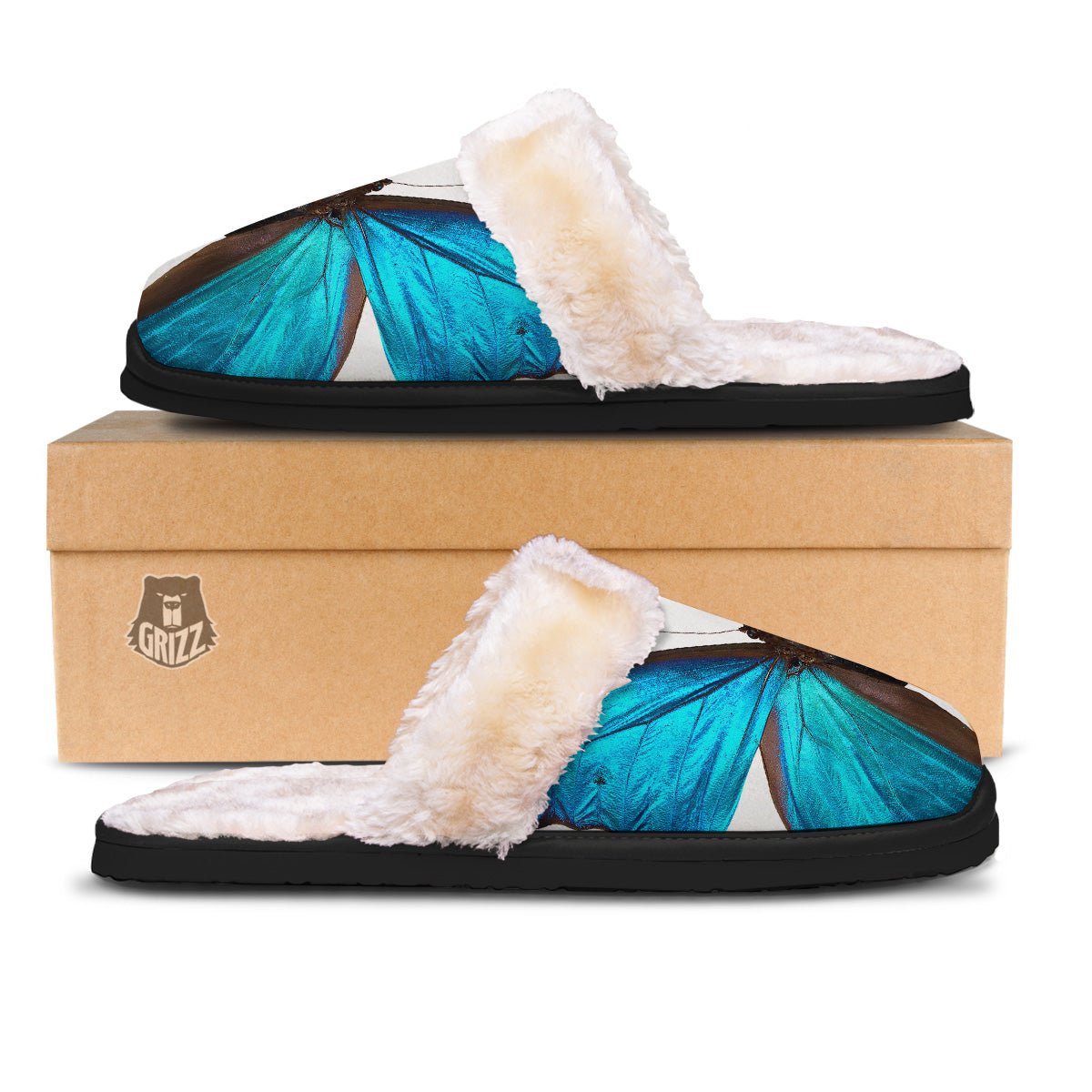 Butterfly Wings Blue Monarch Print Slippers-grizzshop
