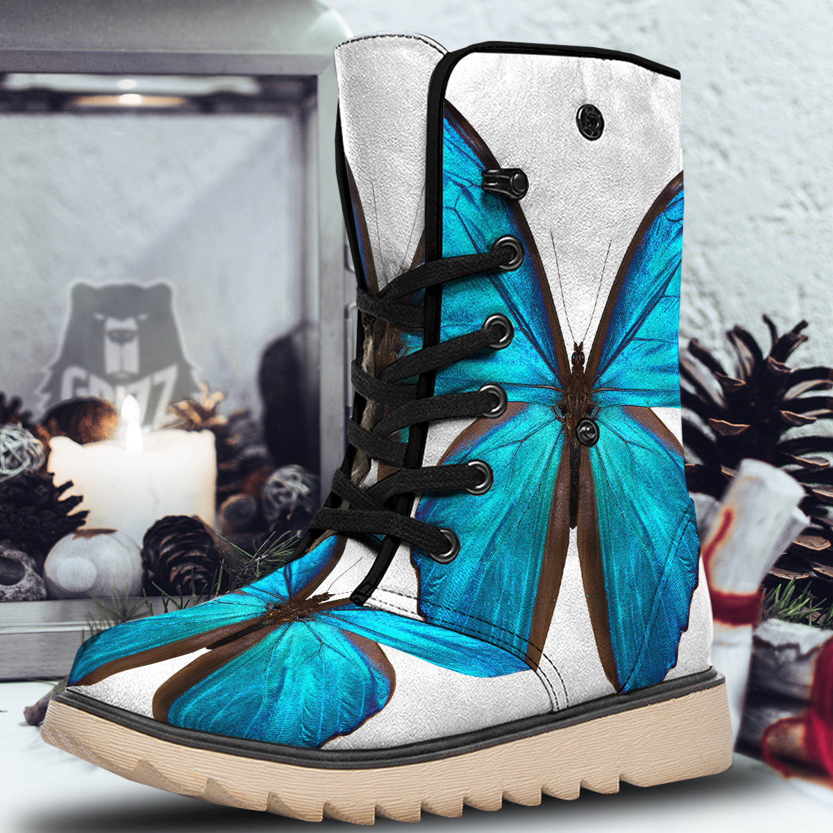 Butterfly Wings Blue Monarch Print Snow Boots-grizzshop