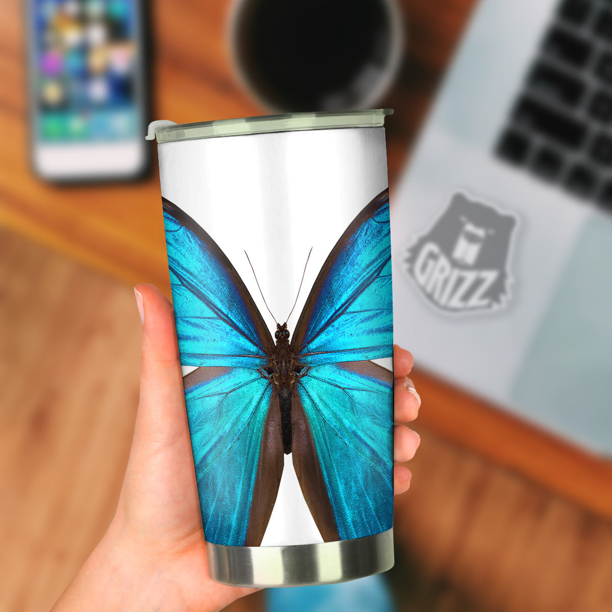 Butterfly Wings Blue Monarch Print Tumbler-grizzshop
