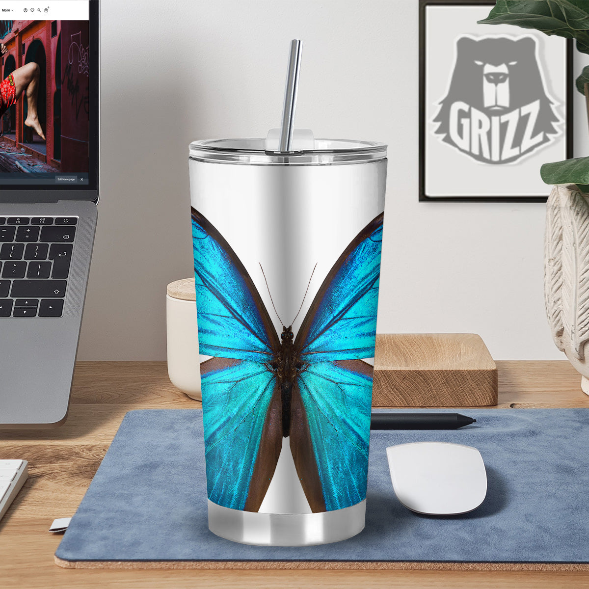 Butterfly Wings Blue Monarch Print Tumbler-grizzshop