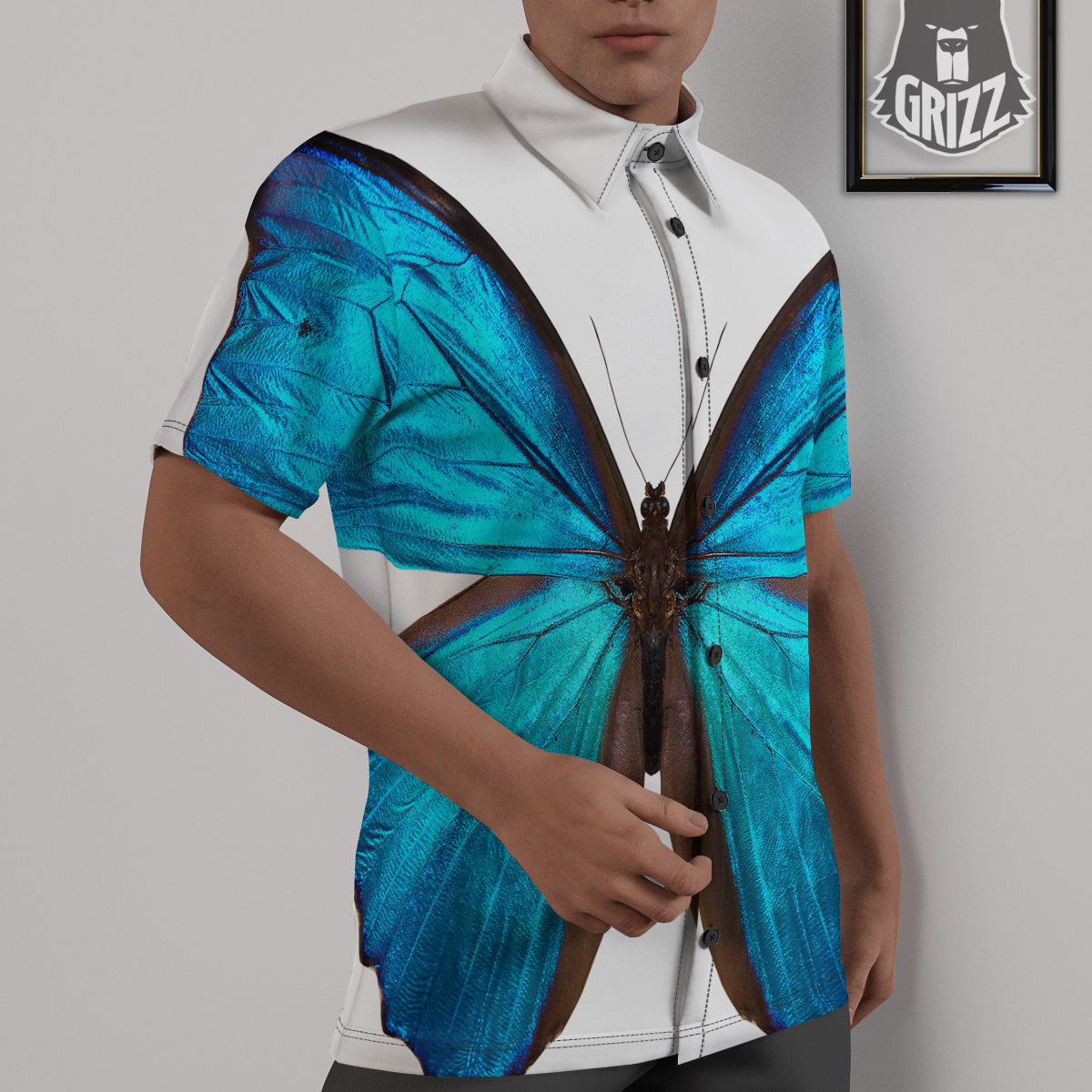 Butterfly Wings Blue Monarch Print Untucked Shirts-grizzshop
