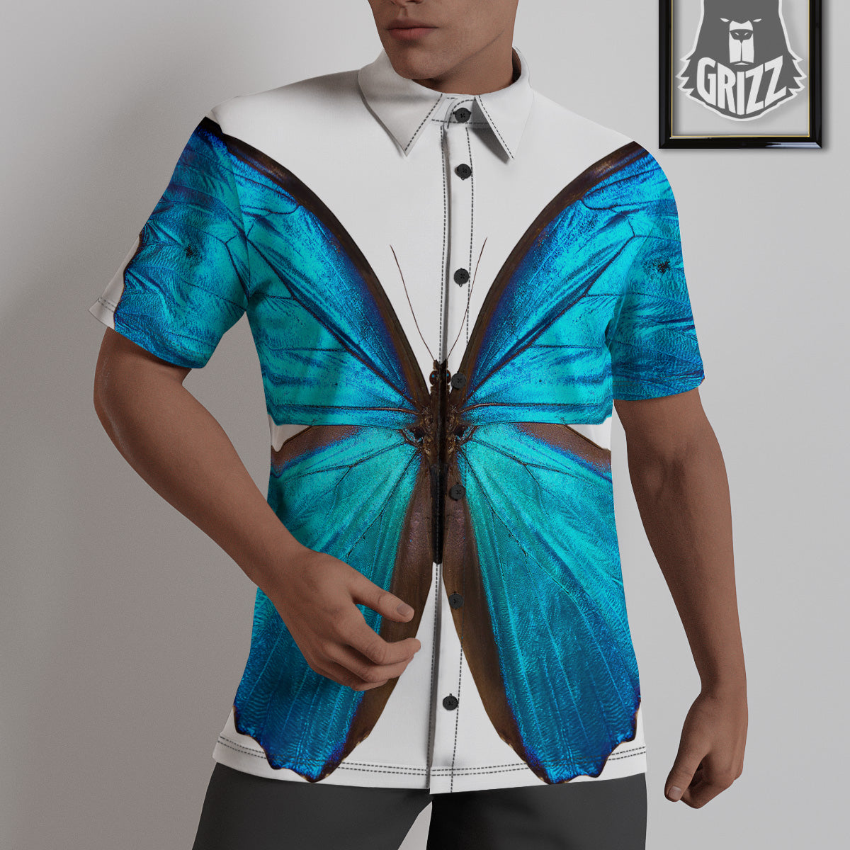 Butterfly Wings Blue Monarch Print Untucked Shirts-grizzshop