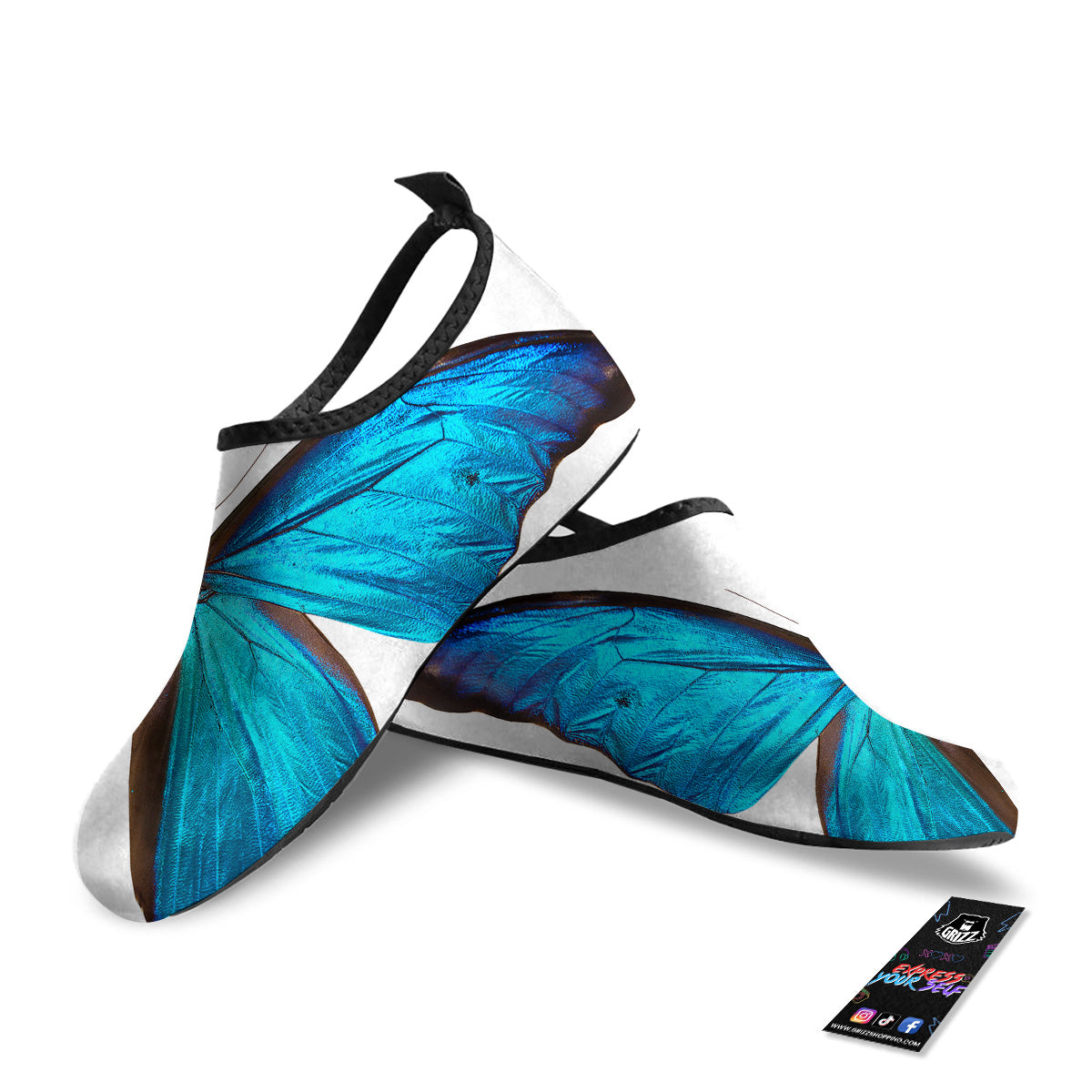 Butterfly Wings Blue Monarch Print Water Shoes-grizzshop