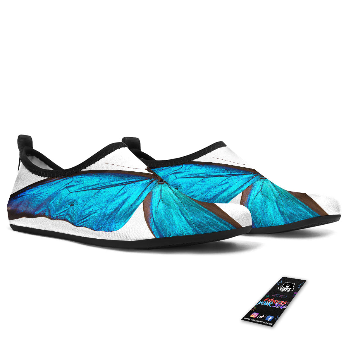 Butterfly Wings Blue Monarch Print Water Shoes-grizzshop