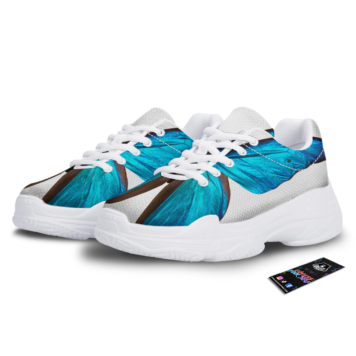 Butterfly Wings Blue Monarch Print White Chunky Shoes-grizzshop