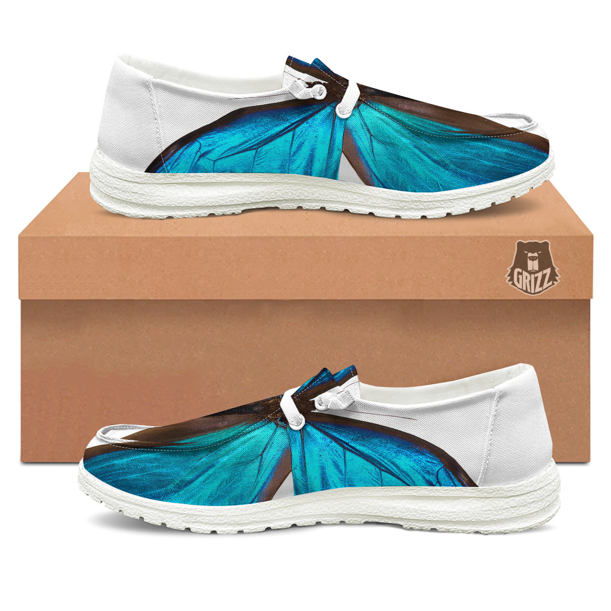 Butterfly Wings Blue Monarch Print White Loafers-grizzshop