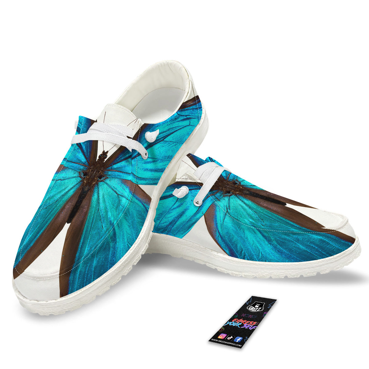 Butterfly Wings Blue Monarch Print White Loafers-grizzshop