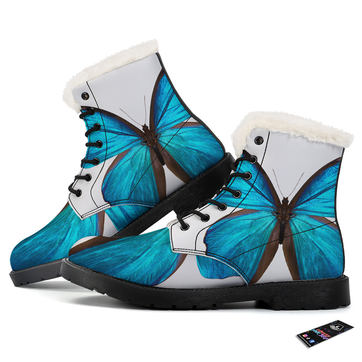 Butterfly Wings Blue Monarch Print Winter Boots-grizzshop