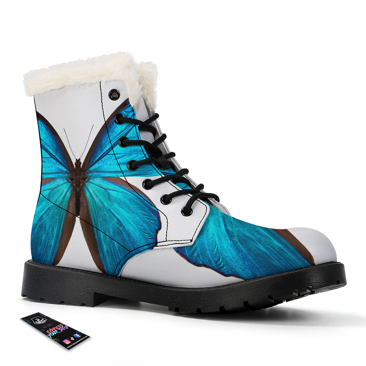 Butterfly Wings Blue Monarch Print Winter Boots-grizzshop