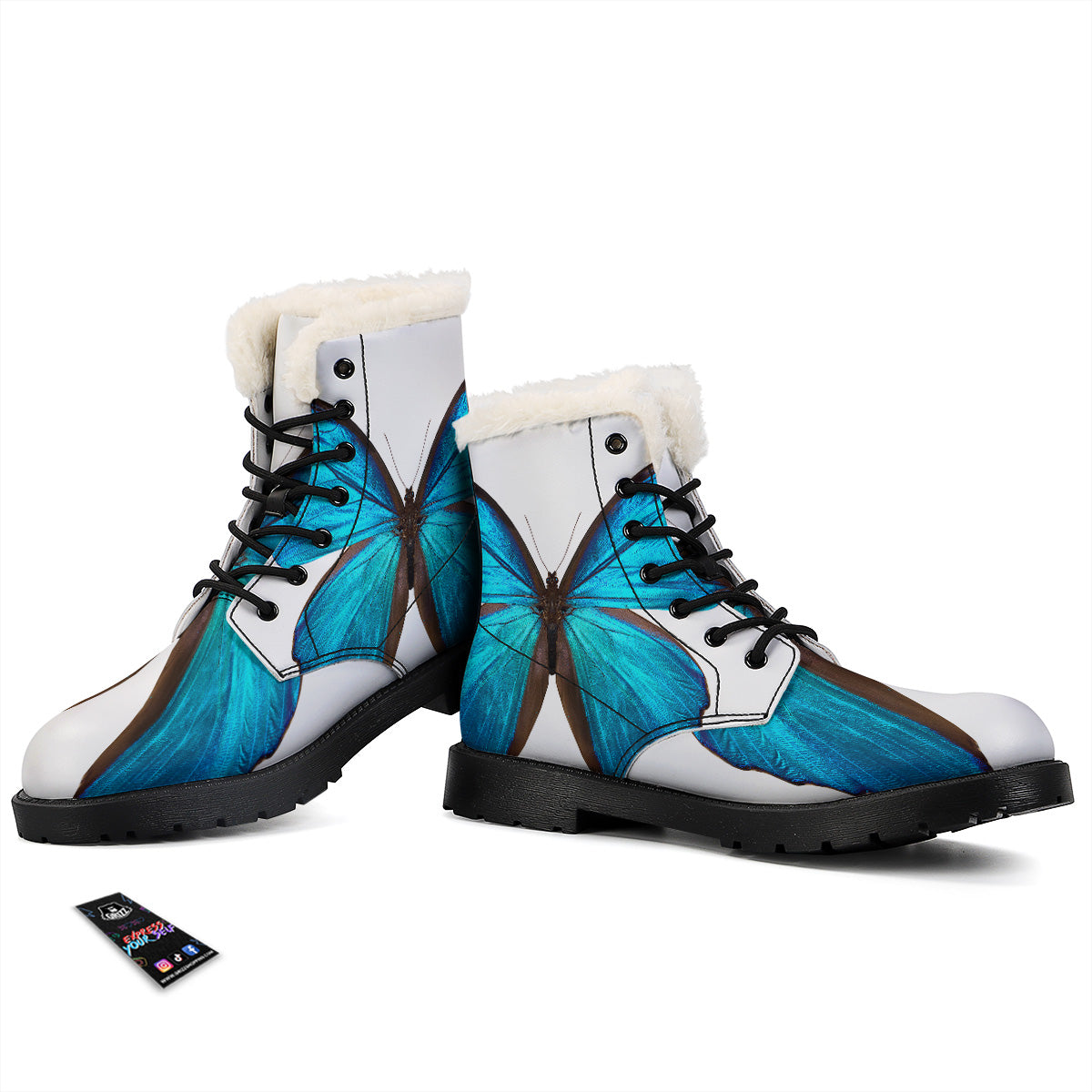 Butterfly Wings Blue Monarch Print Winter Boots-grizzshop