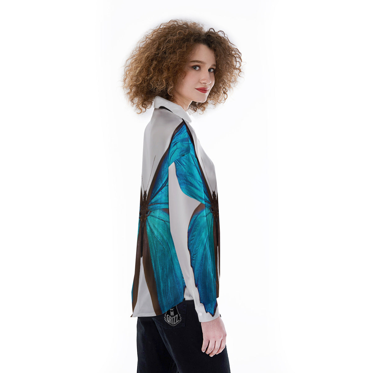 Butterfly Wings Blue Monarch Print Women's Long Sleeve Shirts-grizzshop