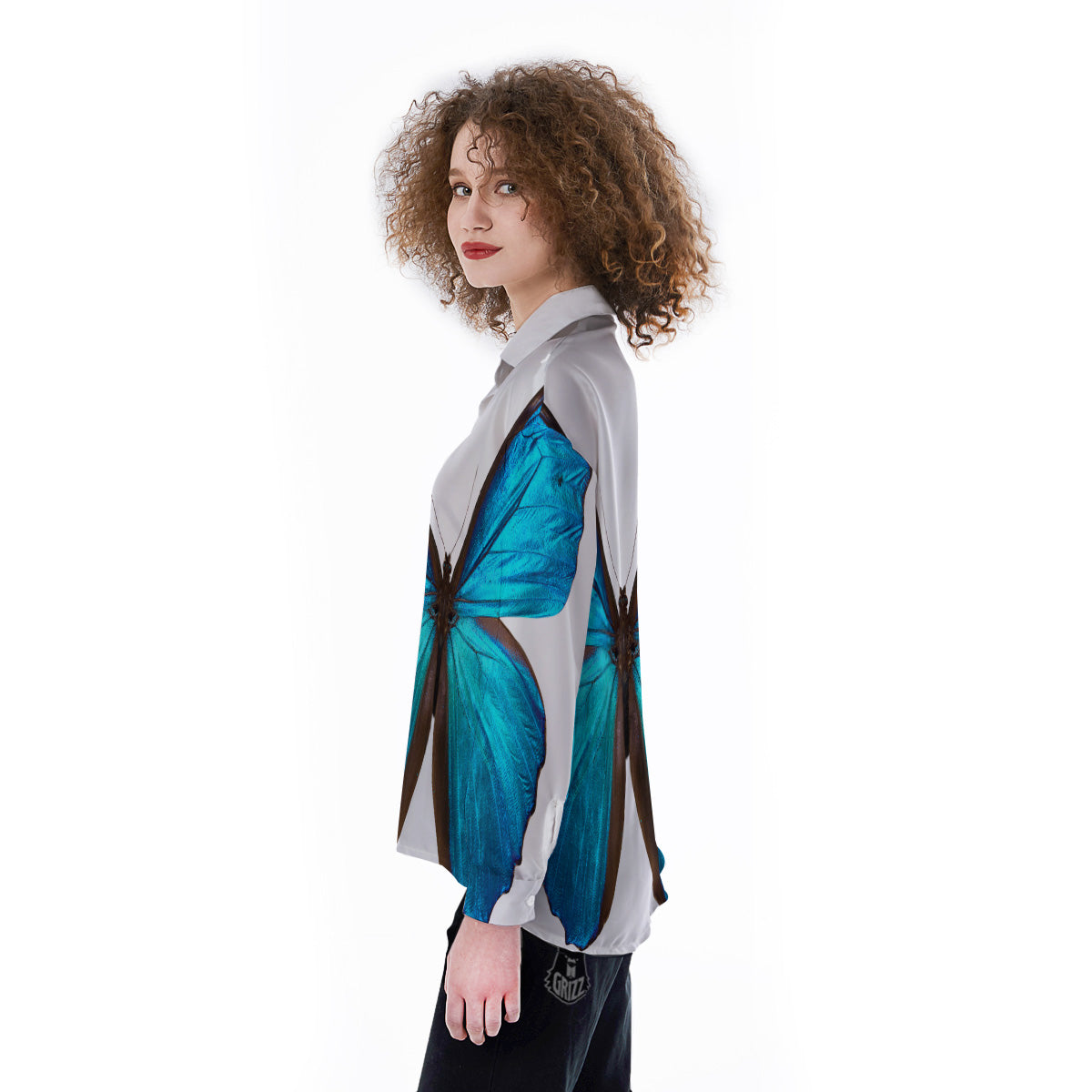 Butterfly Wings Blue Monarch Print Women's Long Sleeve Shirts-grizzshop