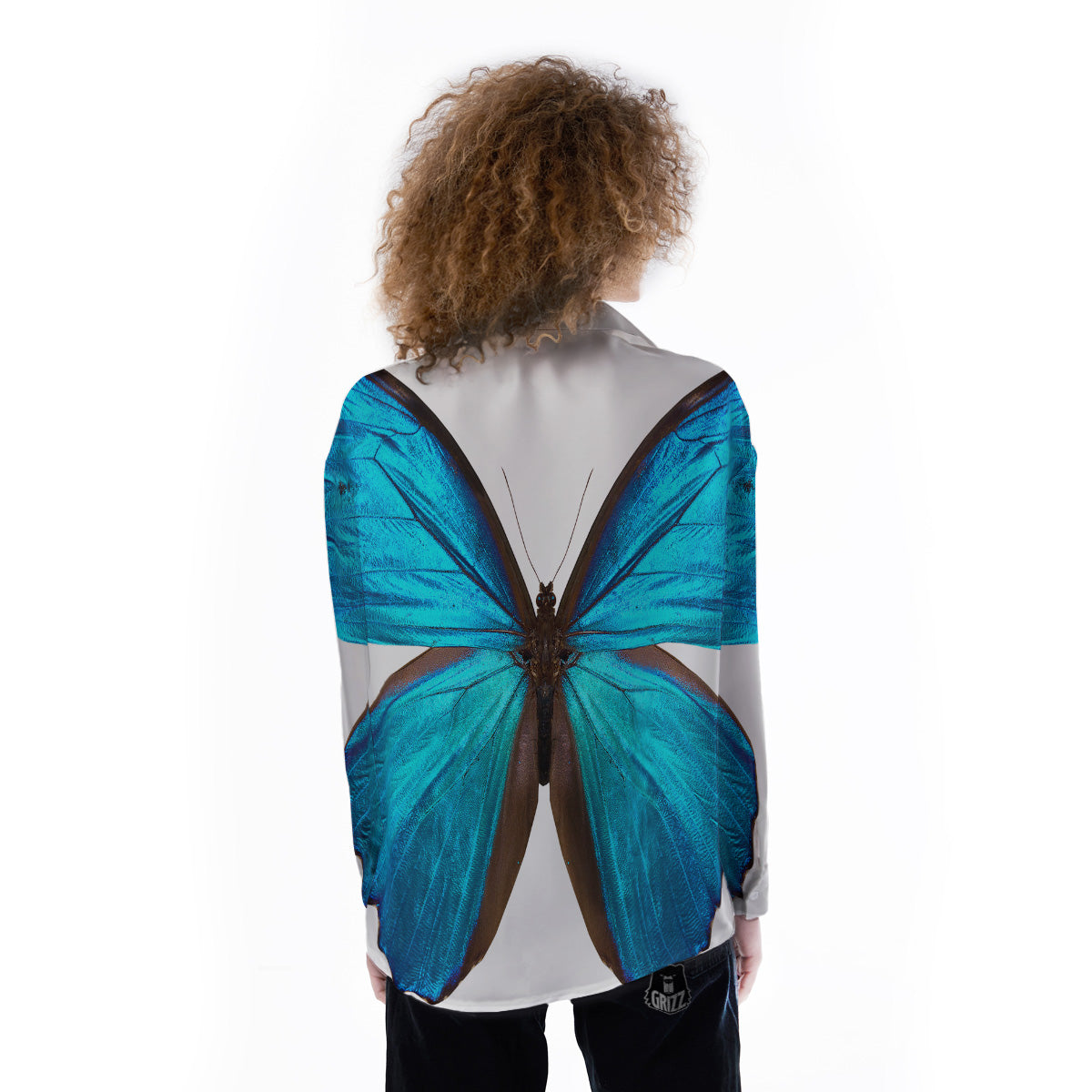 Butterfly Wings Blue Monarch Print Women's Long Sleeve Shirts-grizzshop