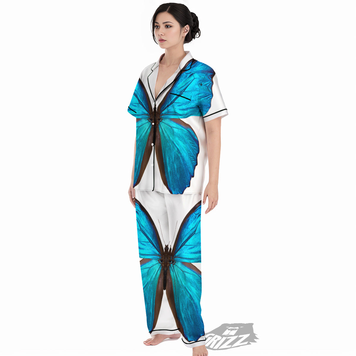 Butterfly Wings Blue Monarch Print Women's Pajamas Set-grizzshop