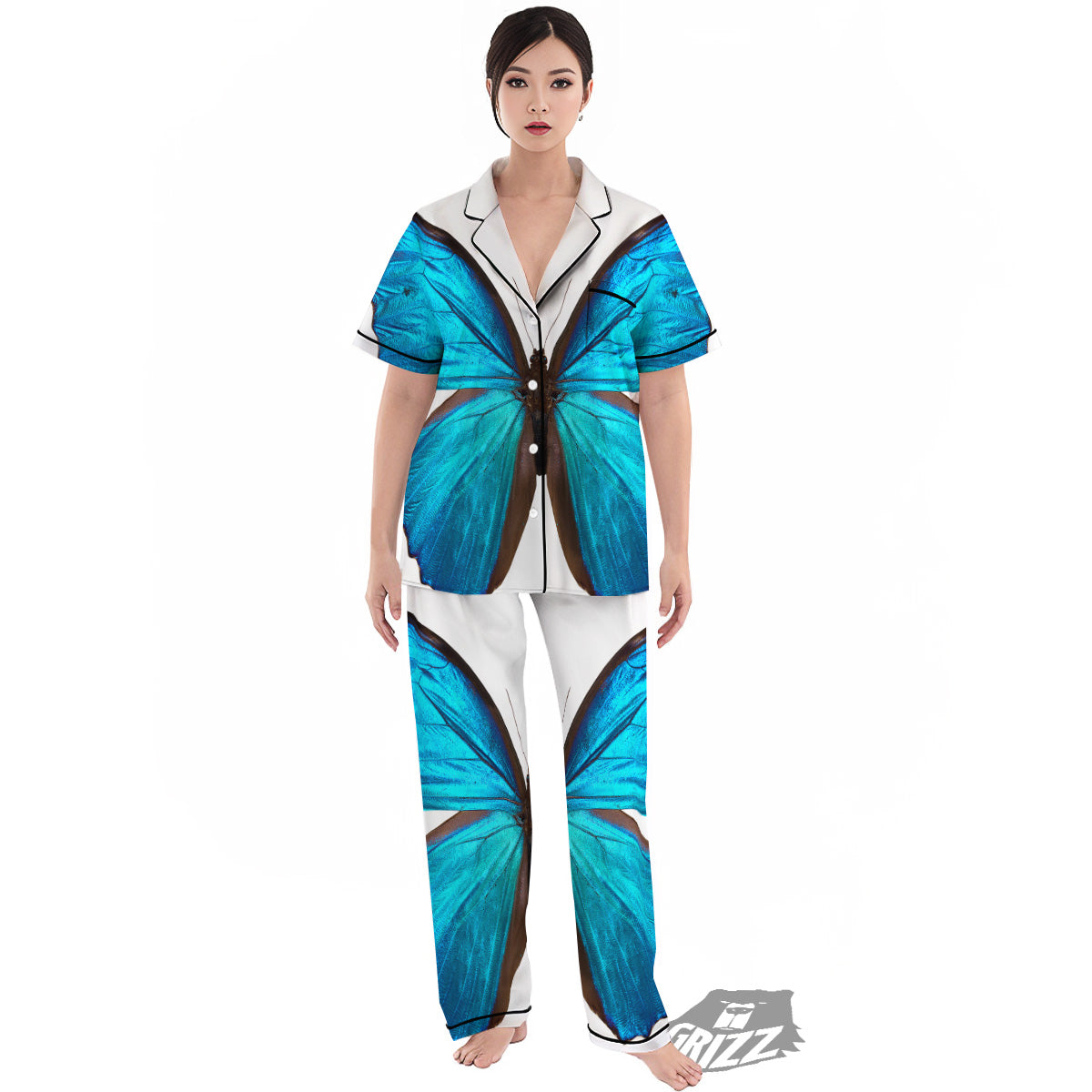Butterfly Wings Blue Monarch Print Women's Pajamas Set-grizzshop