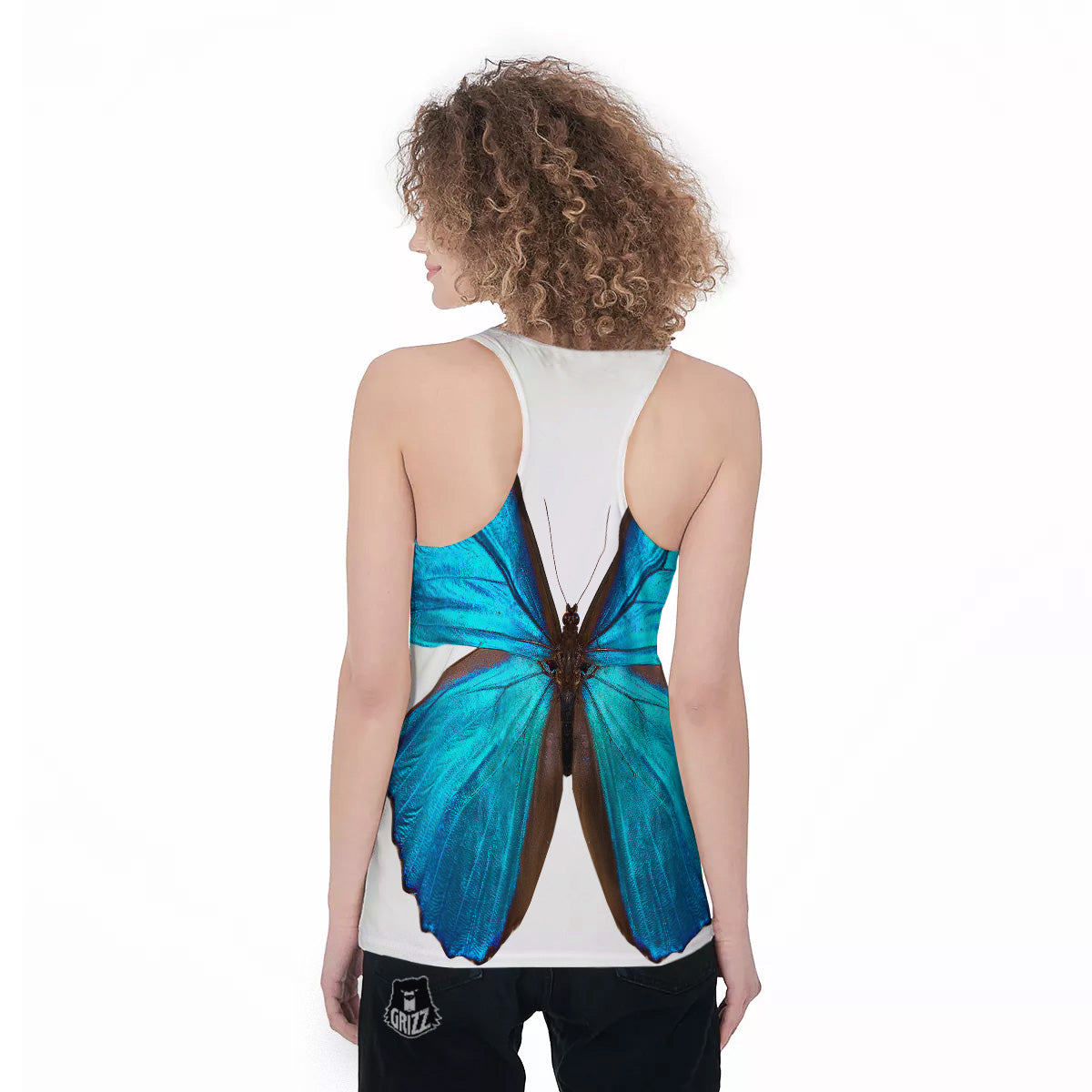 Butterfly Wings Blue Monarch Print Women's Racerback Tank Top-grizzshop