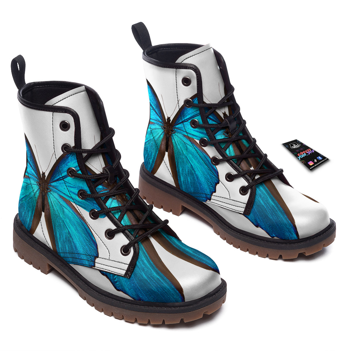 Butterfly Wings Blue Monarch Print Work Boots-grizzshop