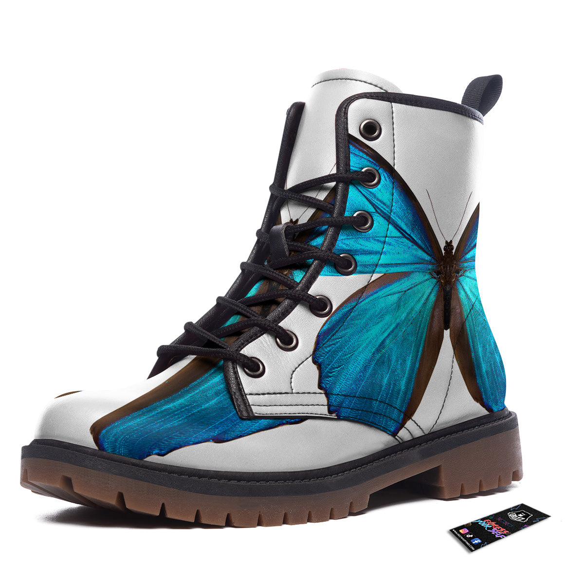 Butterfly Wings Blue Monarch Print Work Boots-grizzshop