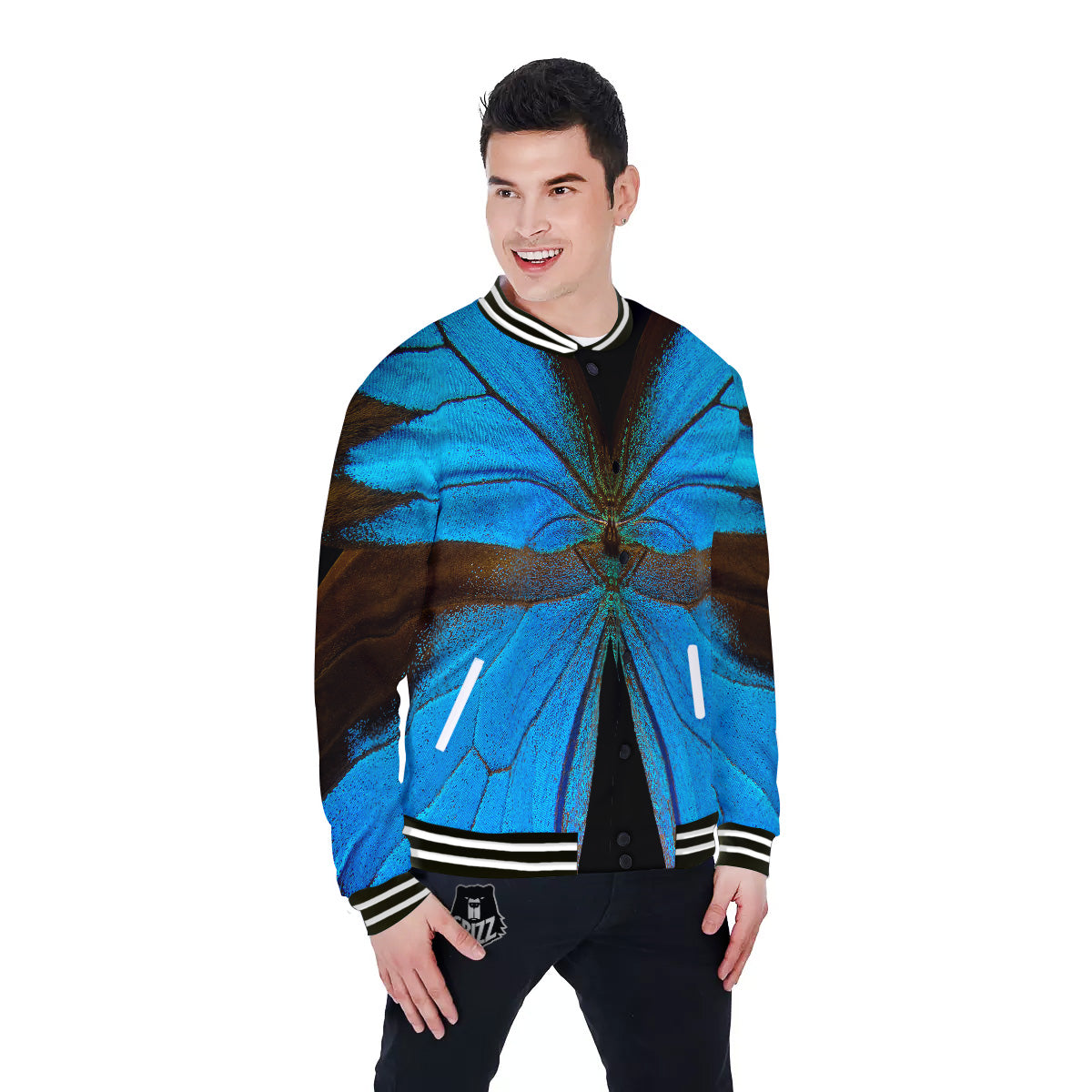 Butterfly Wings Blue Print Baseball Jacket-grizzshop