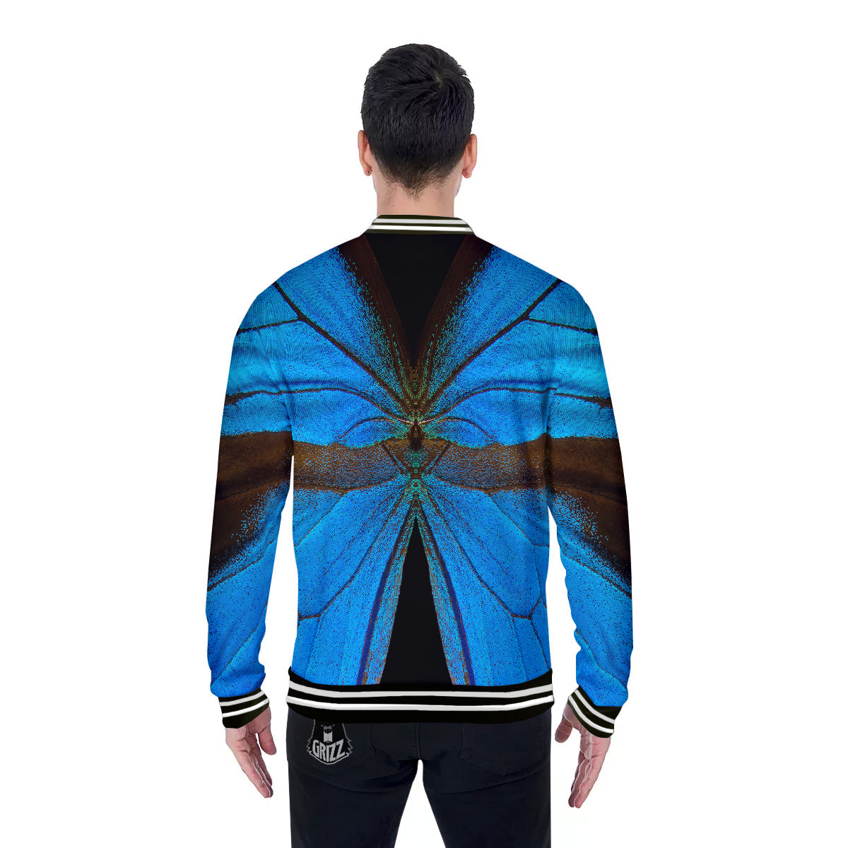 Butterfly Wings Blue Print Baseball Jacket-grizzshop