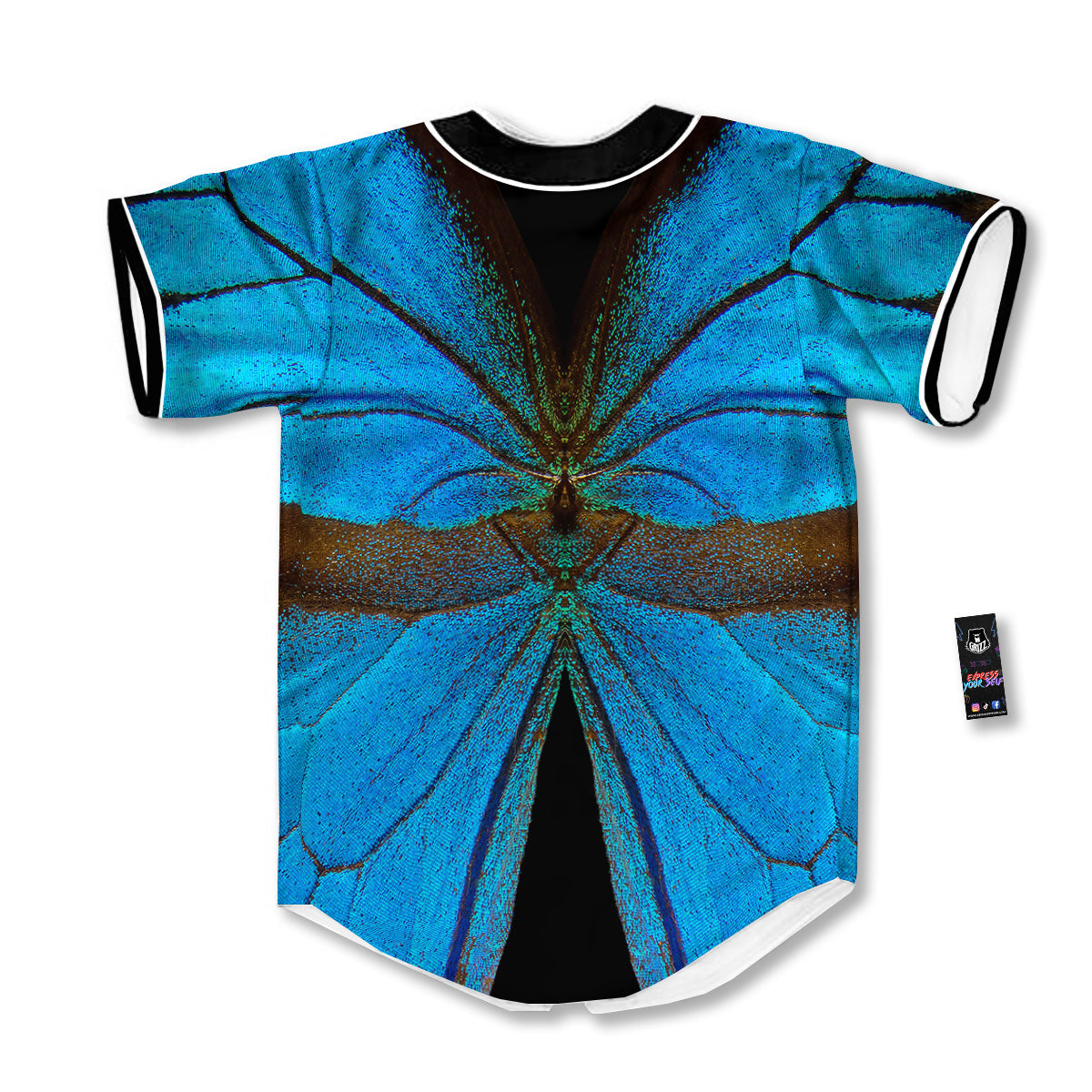 Butterfly Wings Blue Print Baseball Jersey-grizzshop