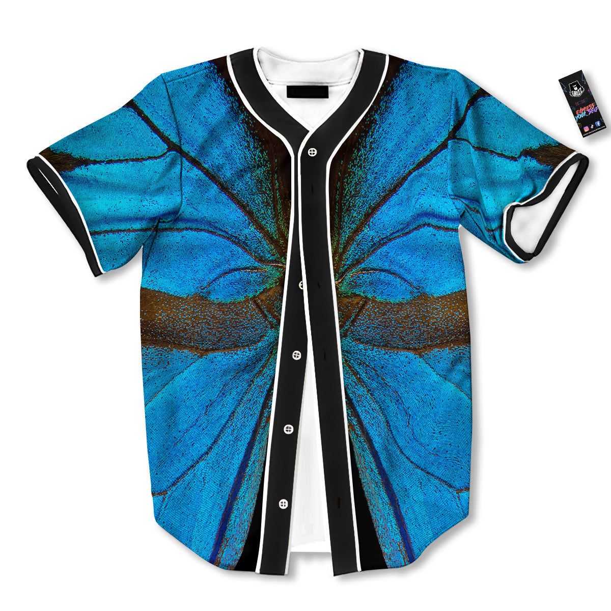 Butterfly Wings Blue Print Baseball Jersey-grizzshop