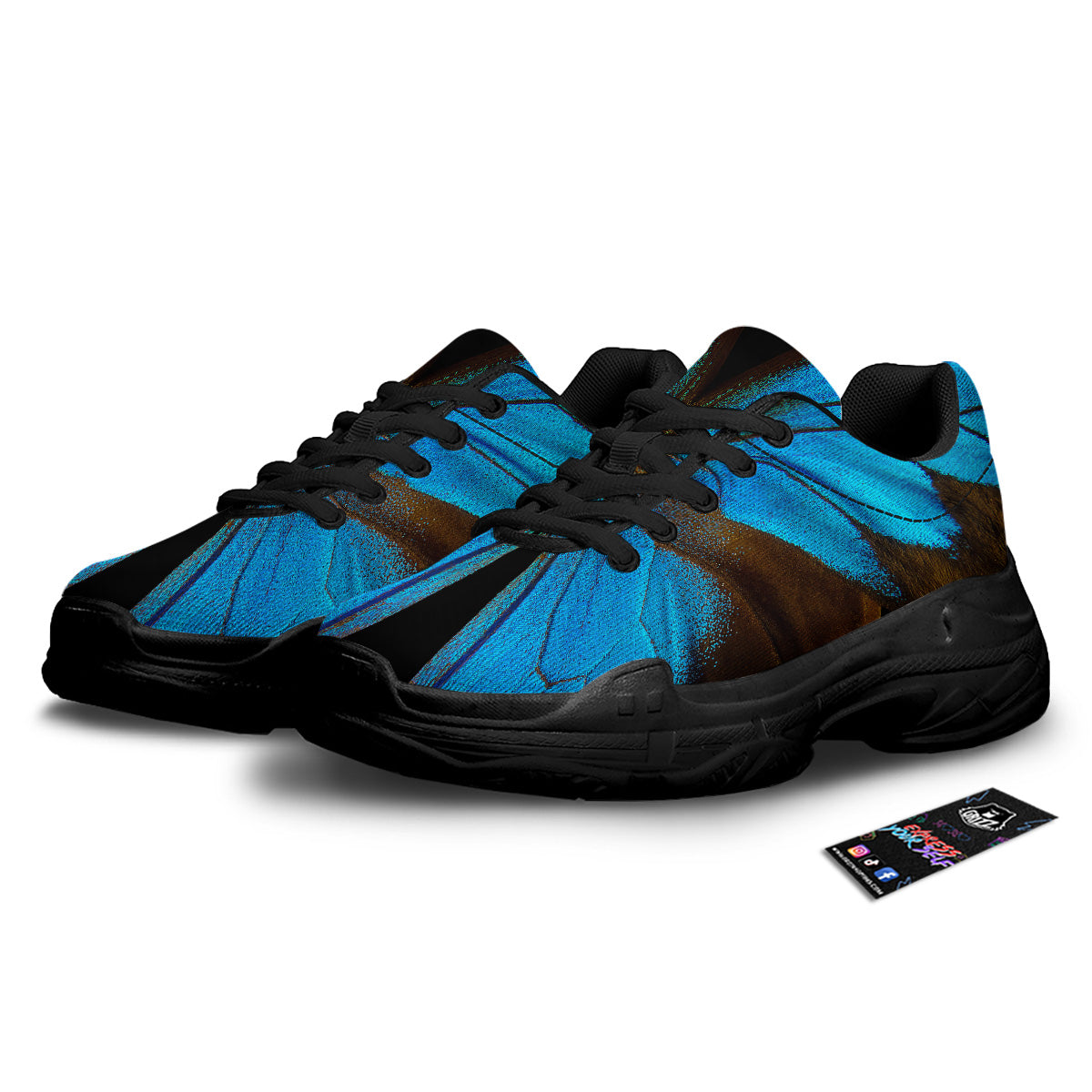 Butterfly Wings Blue Print Black Chunky Shoes-grizzshop