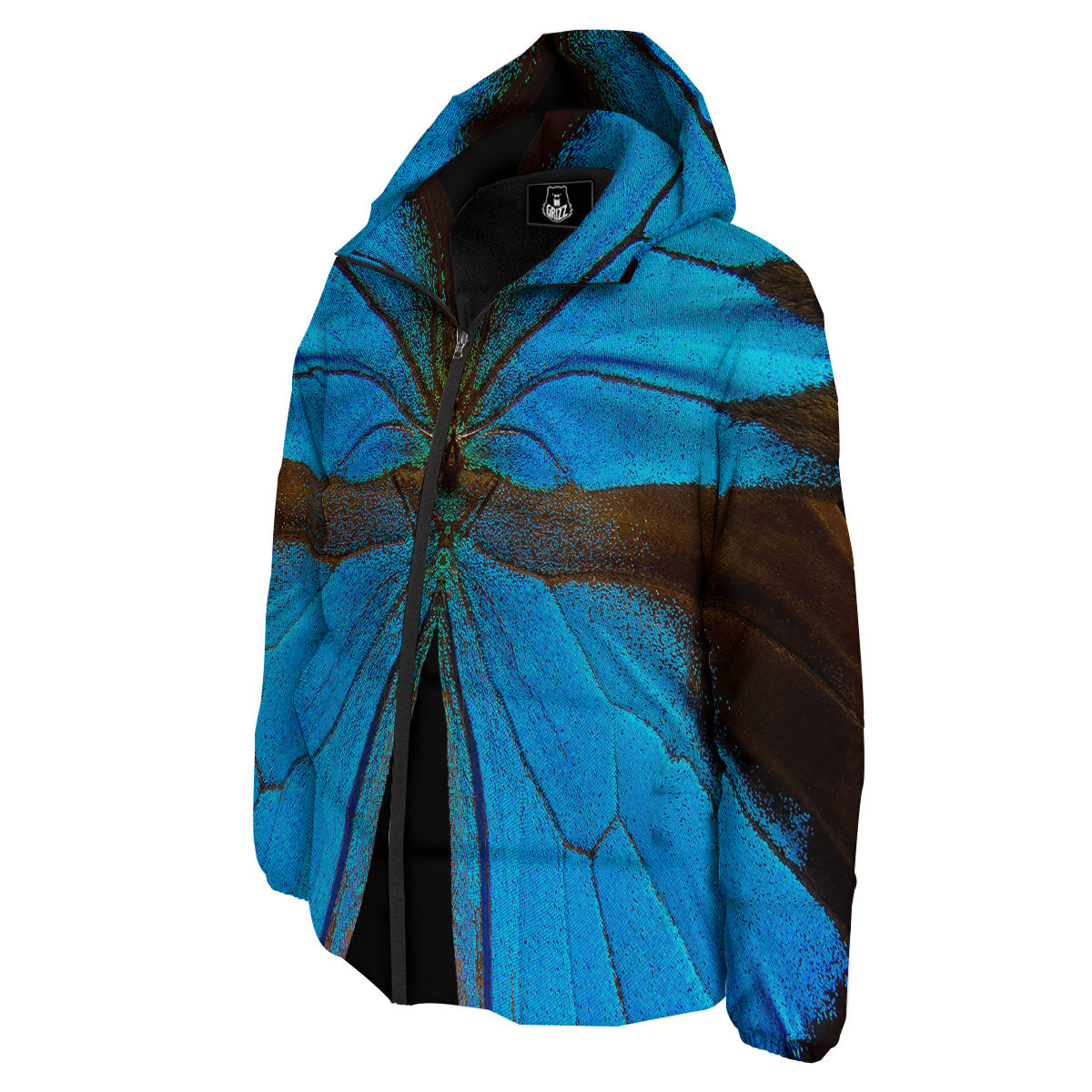 Butterfly Wings Blue Print Down Jacket-grizzshop
