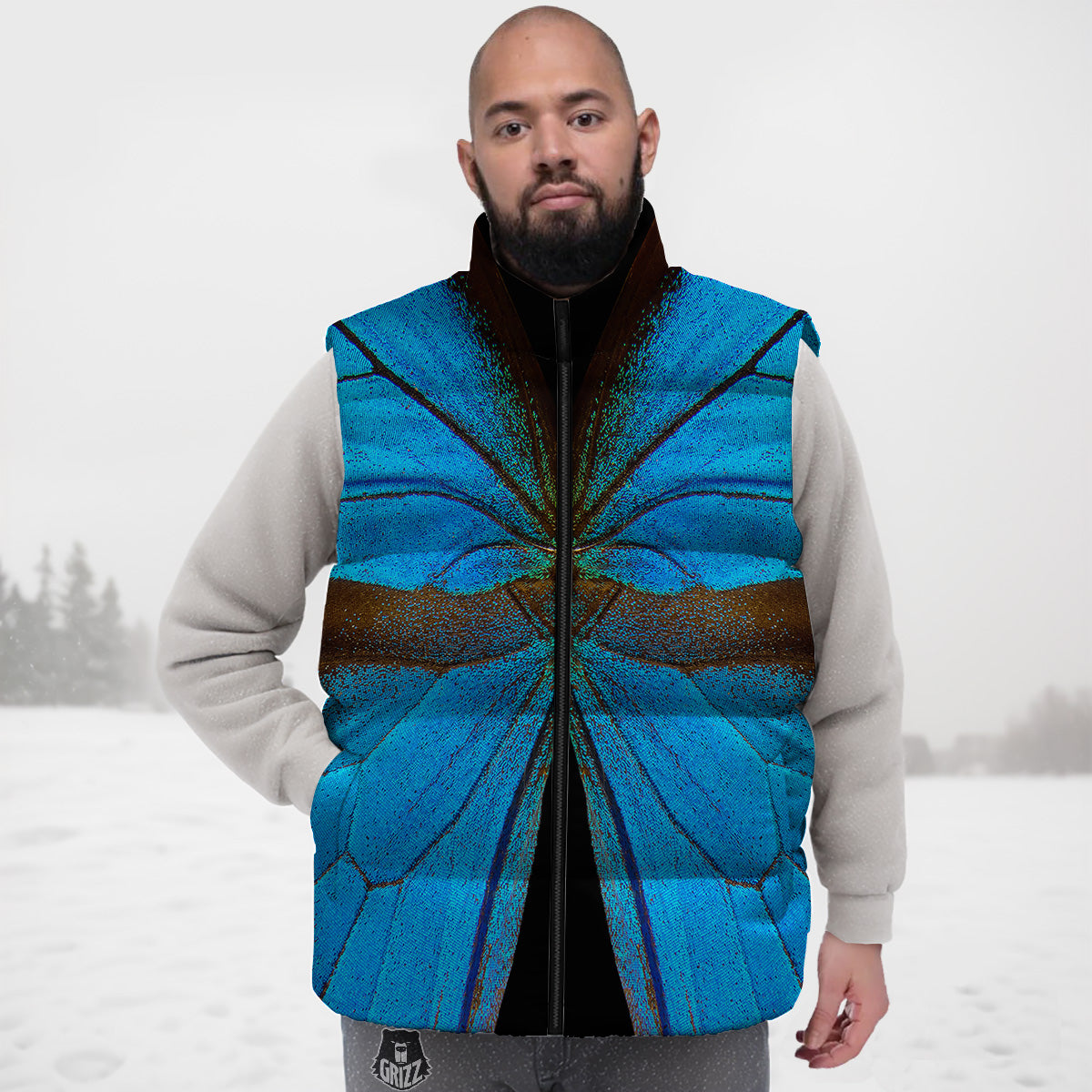 Butterfly Wings Blue Print Down Vest