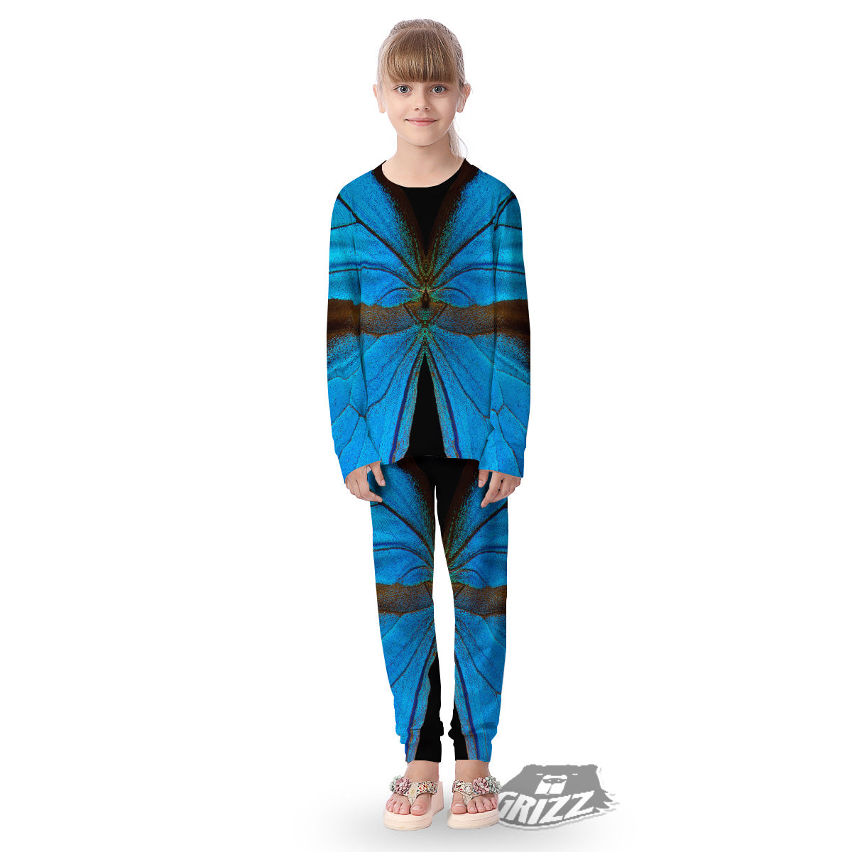 Butterfly Wings Blue Print Kid's Pajamas-grizzshop