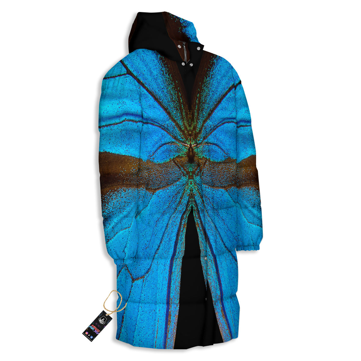 Butterfly Wings Blue Print Long Down Jacket-grizzshop