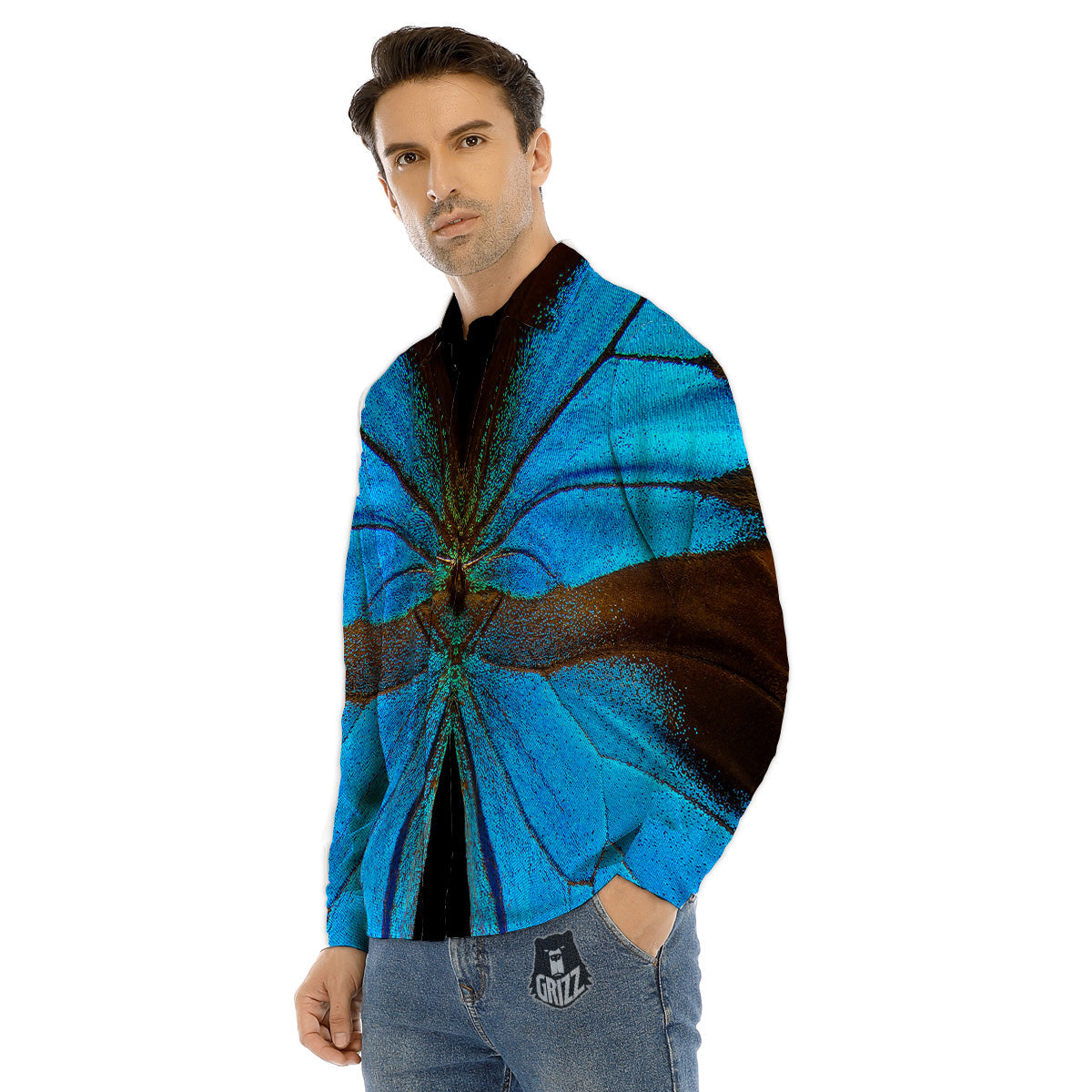 Butterfly Wings Blue Print Men's Dress Shirts-grizzshop
