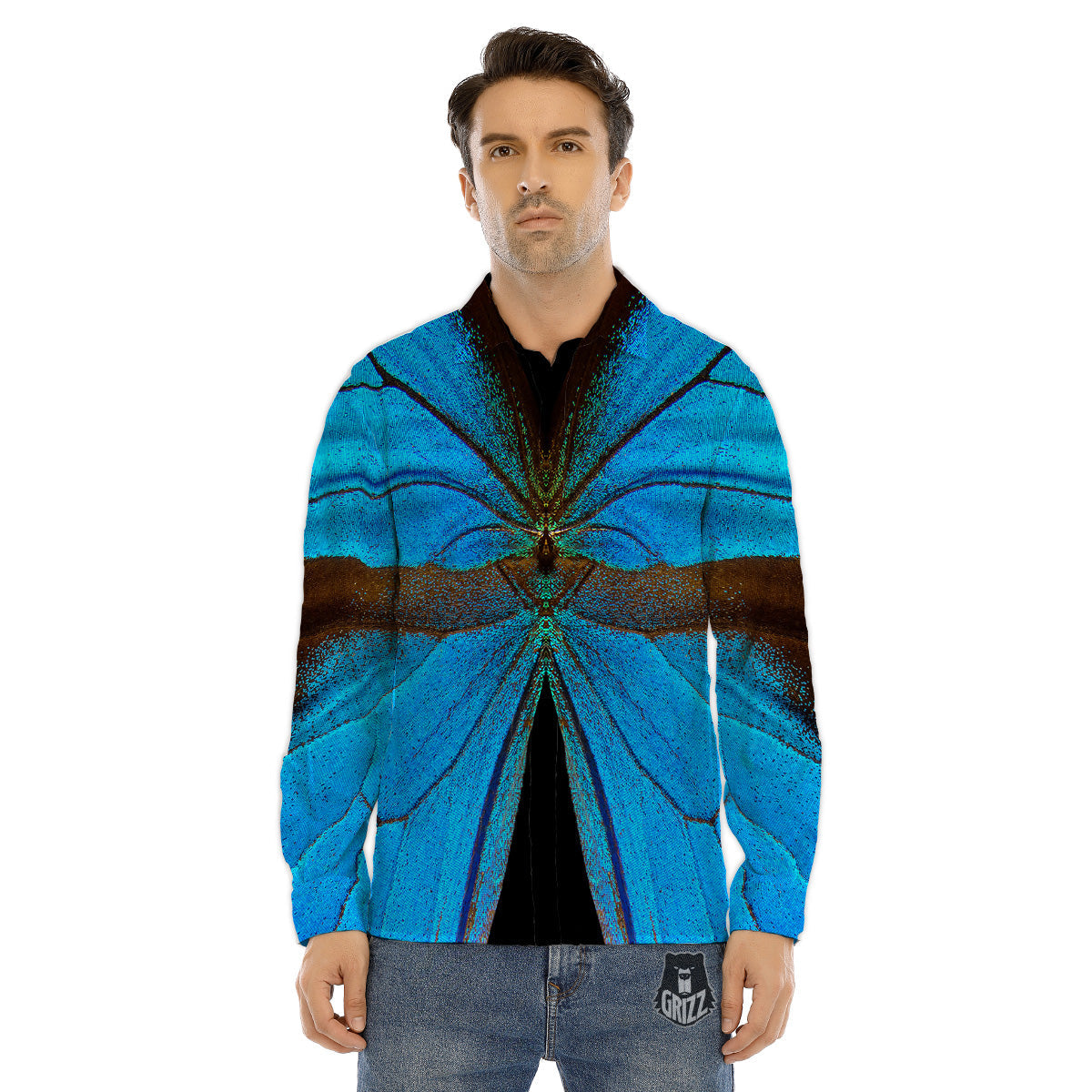 Butterfly Wings Blue Print Men's Dress Shirts-grizzshop
