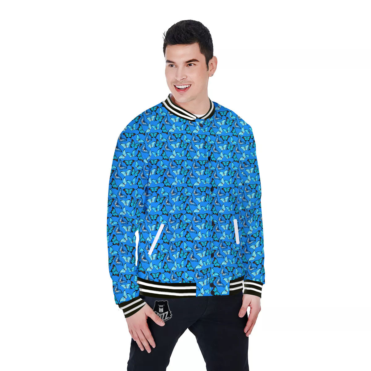 Butterfly Wings Blue Print Pattern Baseball Jacket-grizzshop