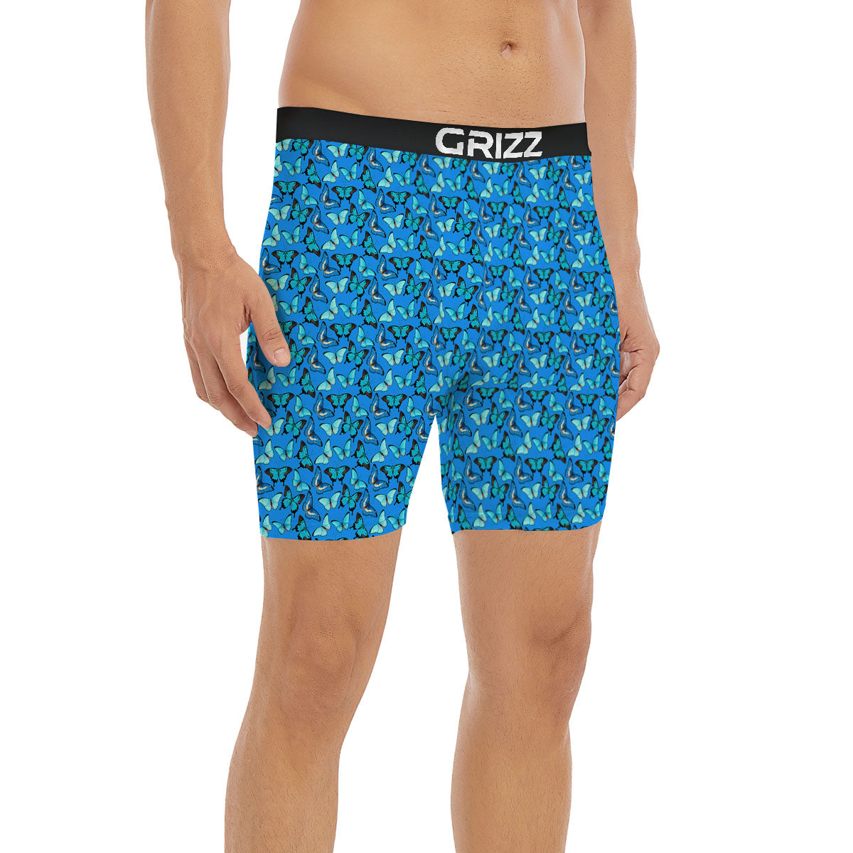 Butterfly Wings Blue Print Pattern Boxer Briefs-grizzshop