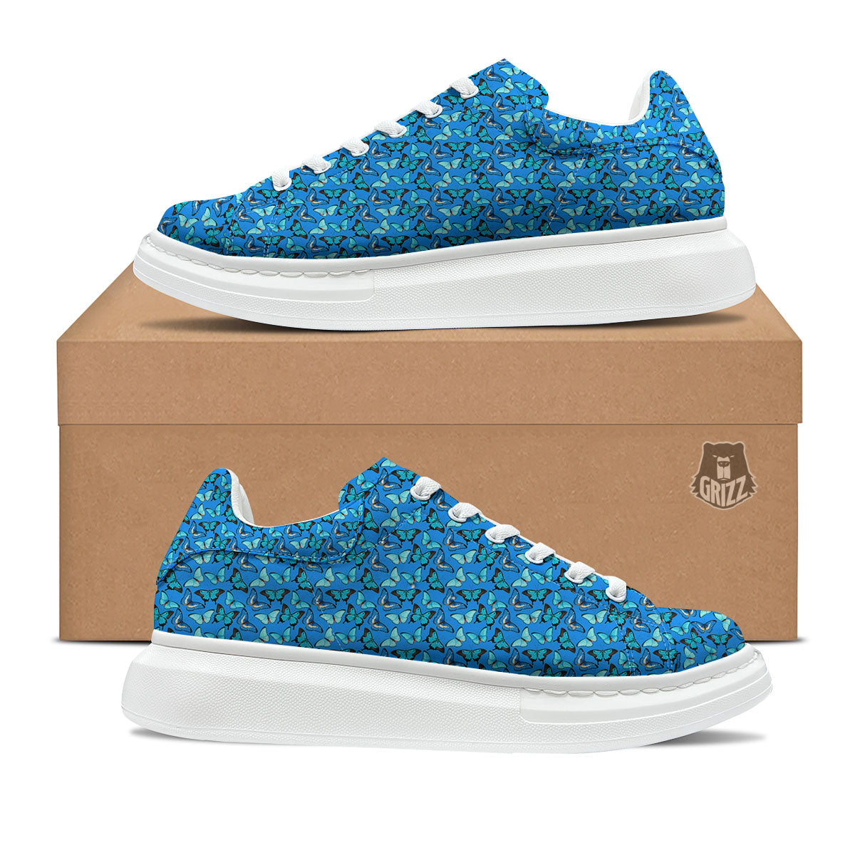 Butterfly Wings Blue Print Pattern Platform Shoes-grizzshop