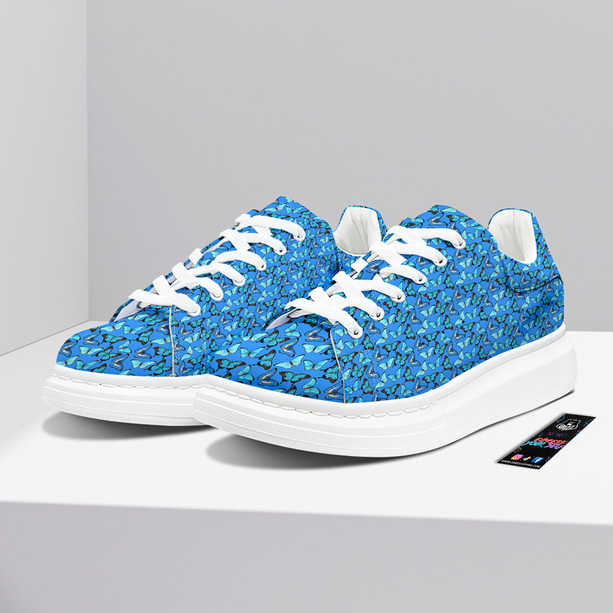 Butterfly Wings Blue Print Pattern Platform Shoes-grizzshop
