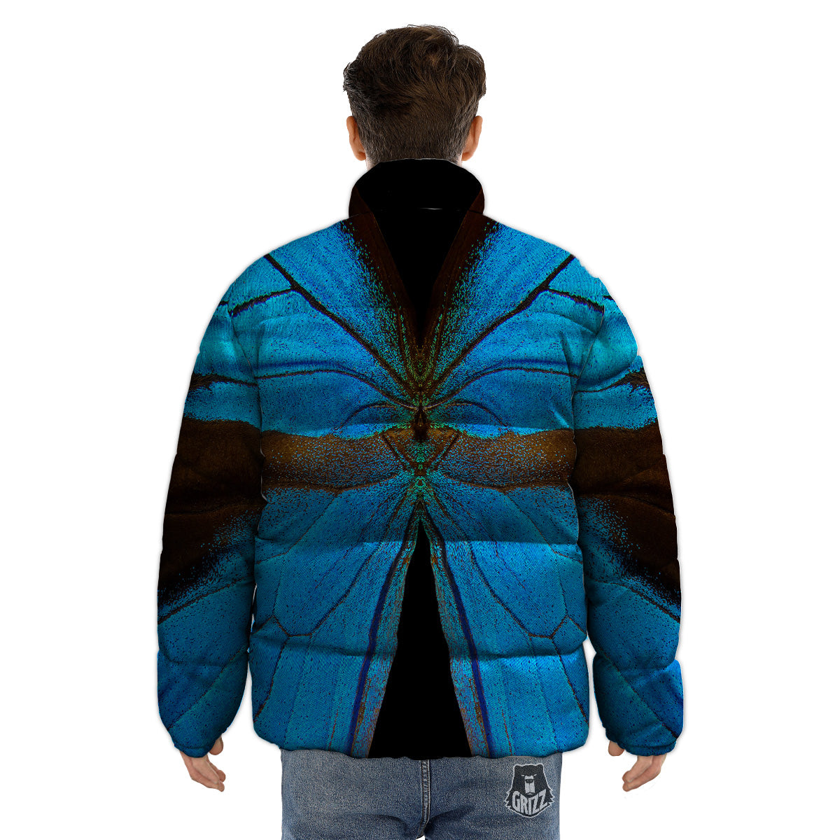 Butterfly Wings Blue Print Puffer Jacket-grizzshop