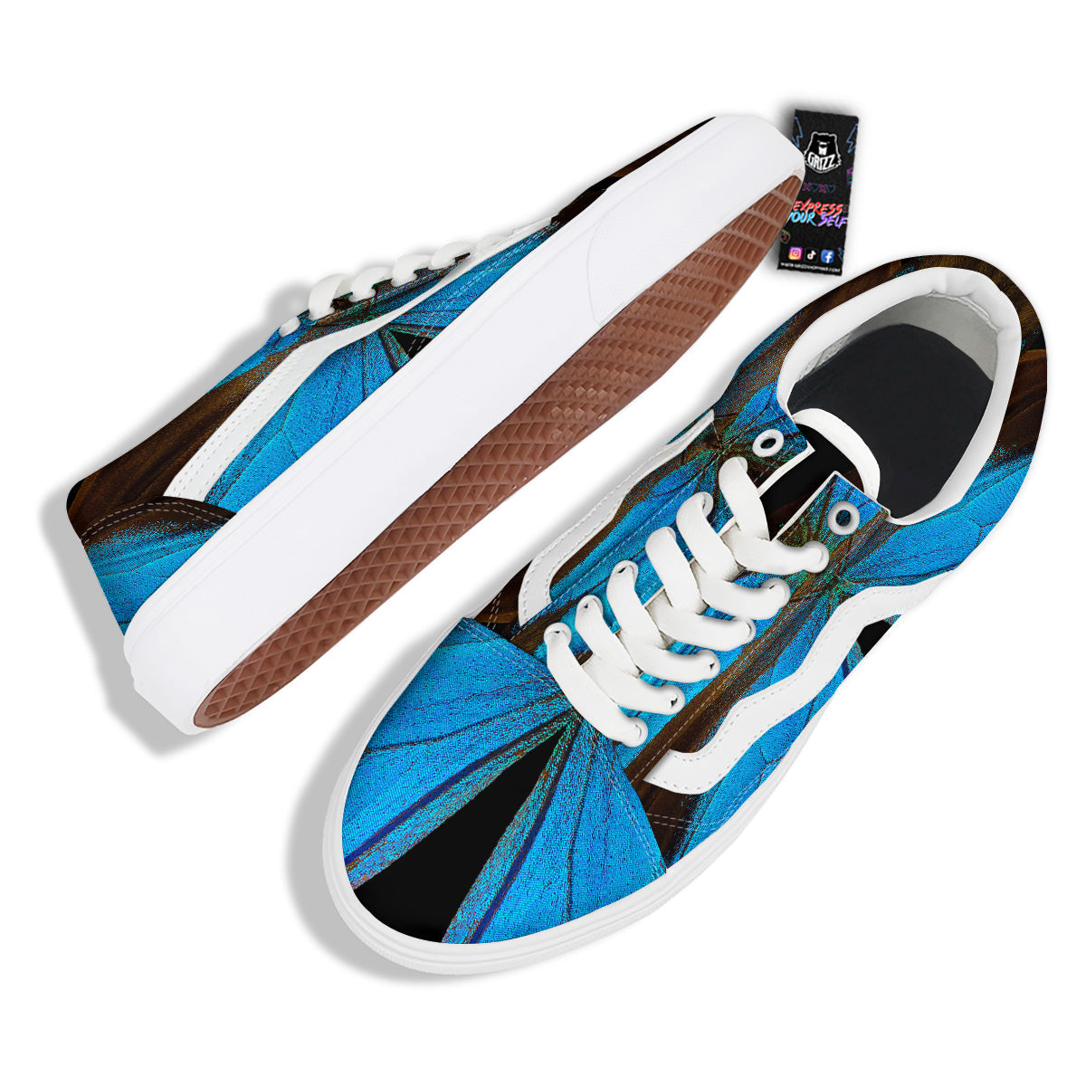 Butterfly Wings Blue Print Skate Shoes-grizzshop