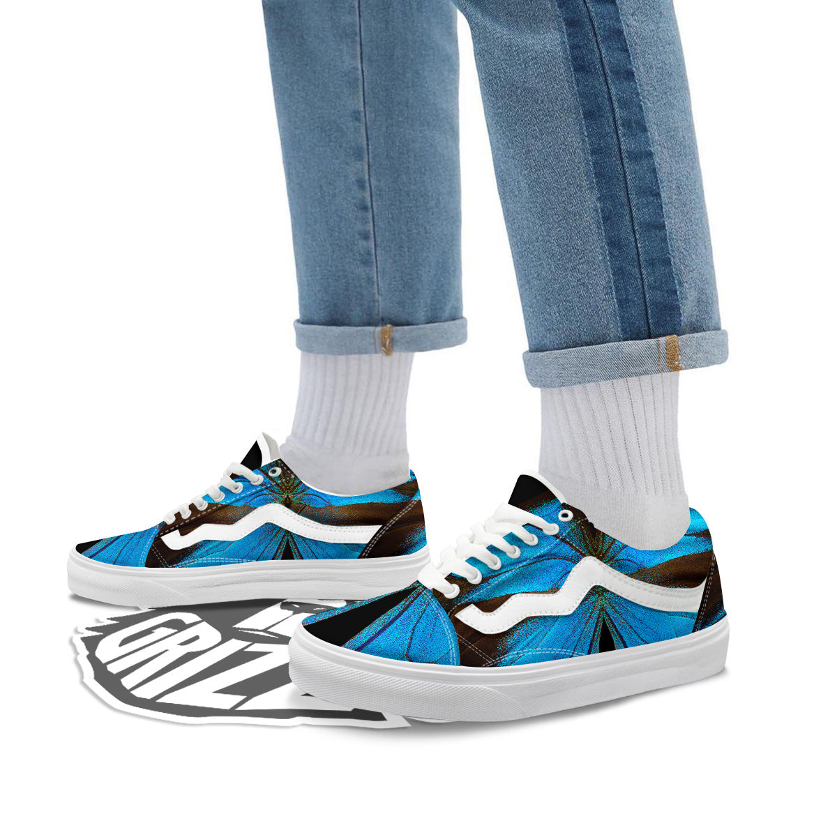 Butterfly Wings Blue Print Skate Shoes-grizzshop