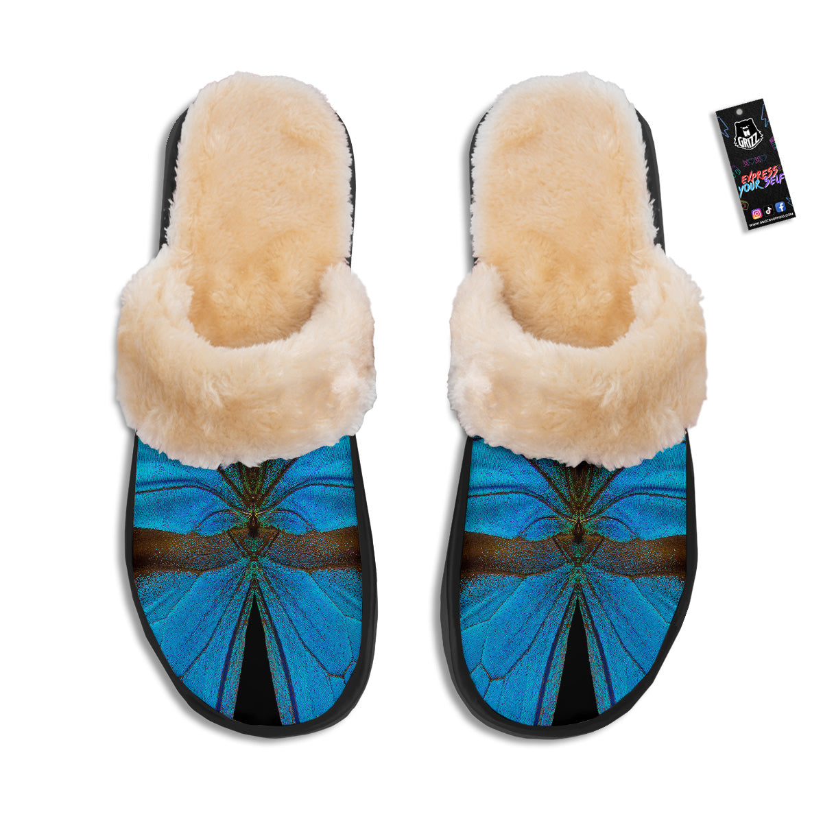 Butterfly Wings Blue Print Slippers-grizzshop