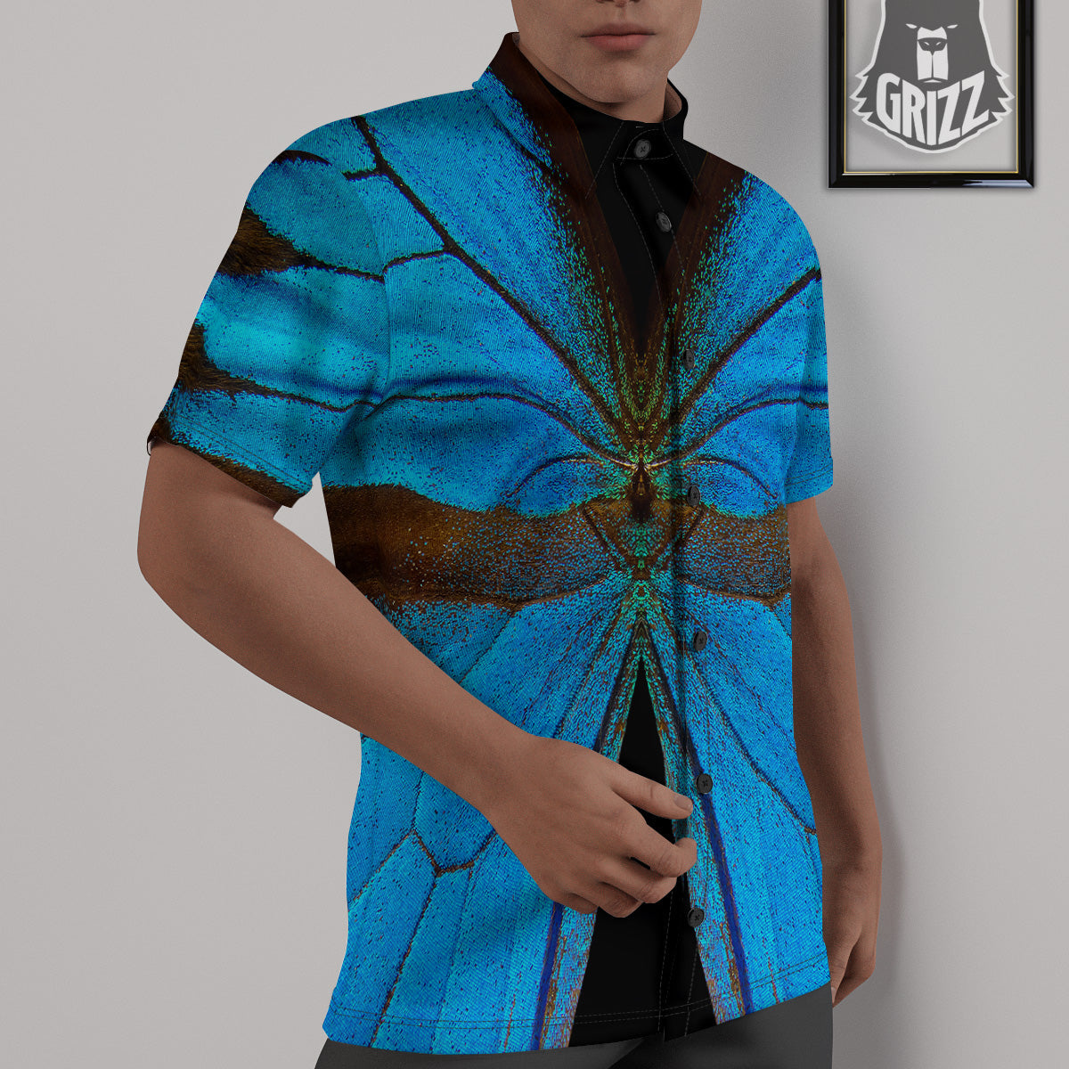 Butterfly Wings Blue Print Untucked Shirts-grizzshop