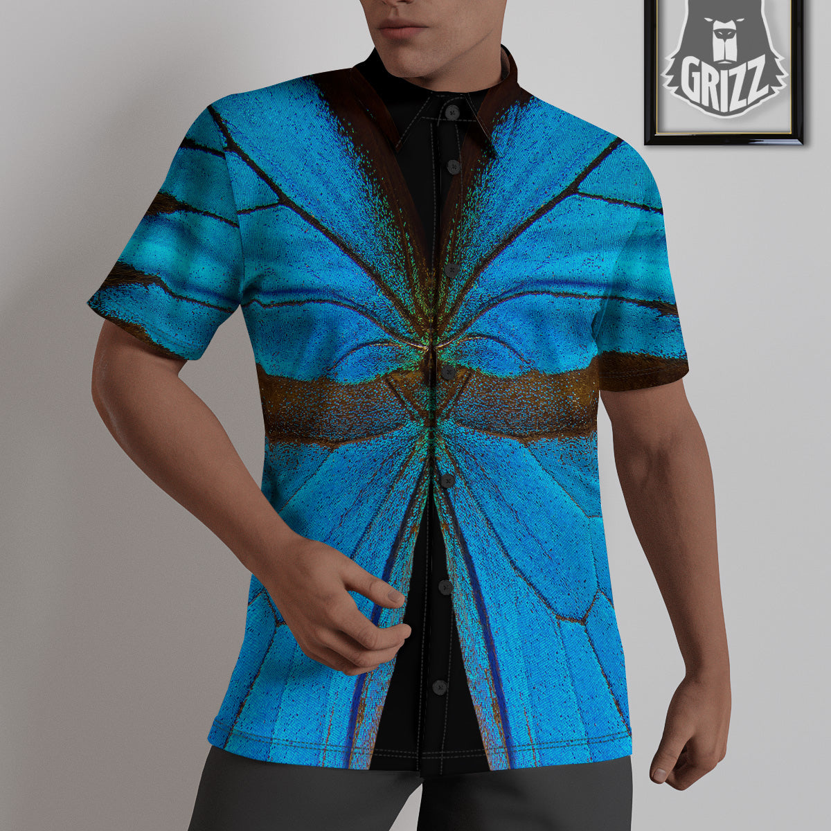 Butterfly Wings Blue Print Untucked Shirts-grizzshop