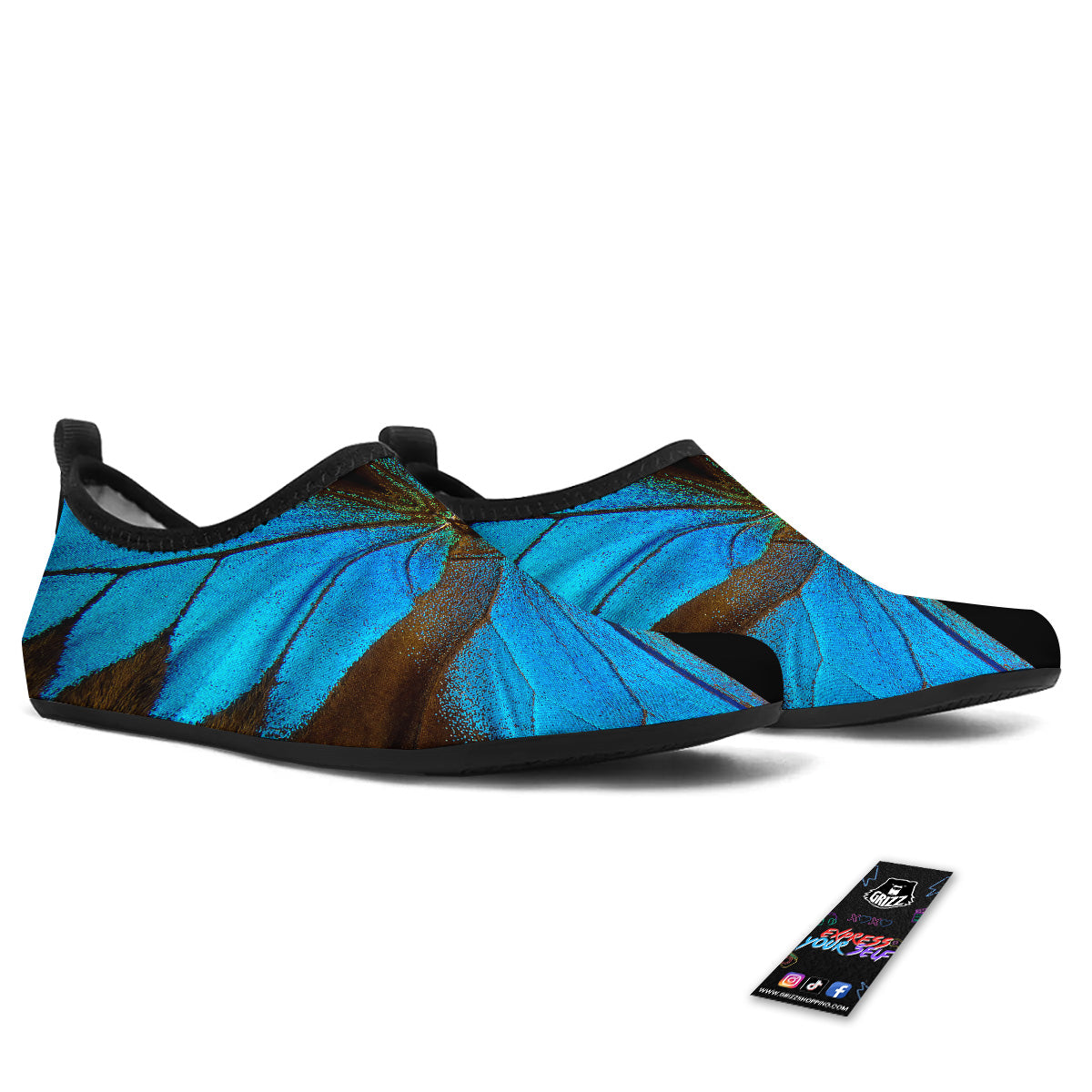 Butterfly Wings Blue Print Water Shoes-grizzshop