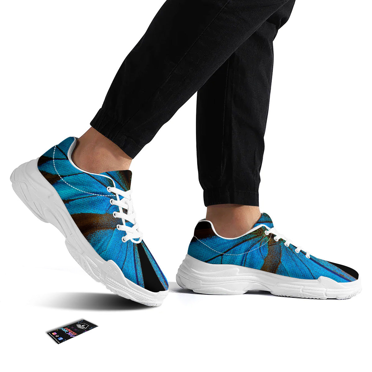 Butterfly Wings Blue Print White Chunky Shoes-grizzshop