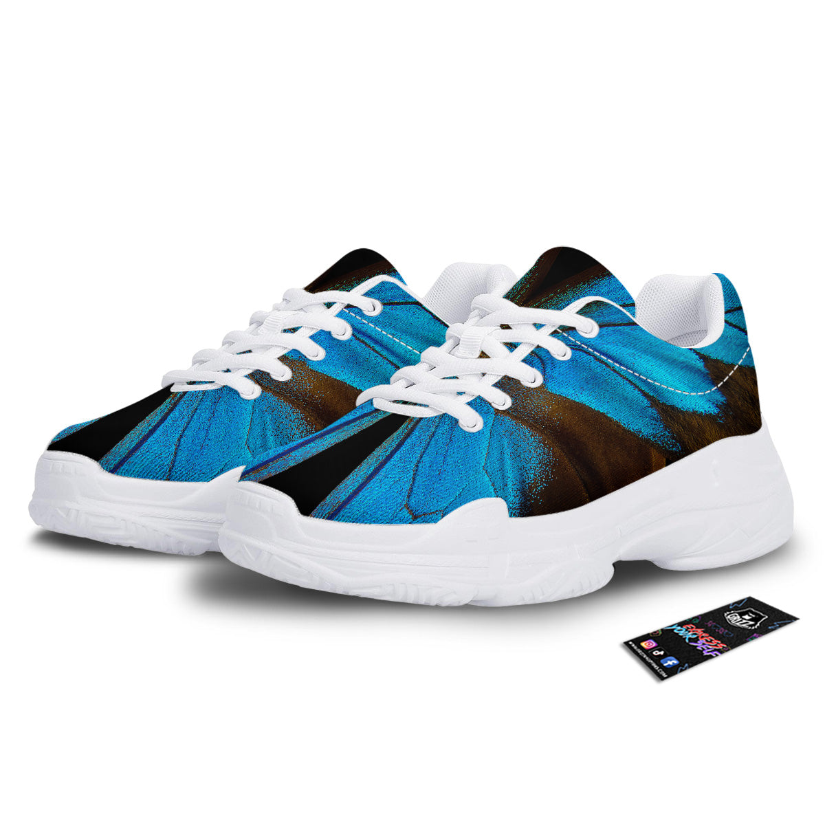 Butterfly Wings Blue Print White Chunky Shoes-grizzshop
