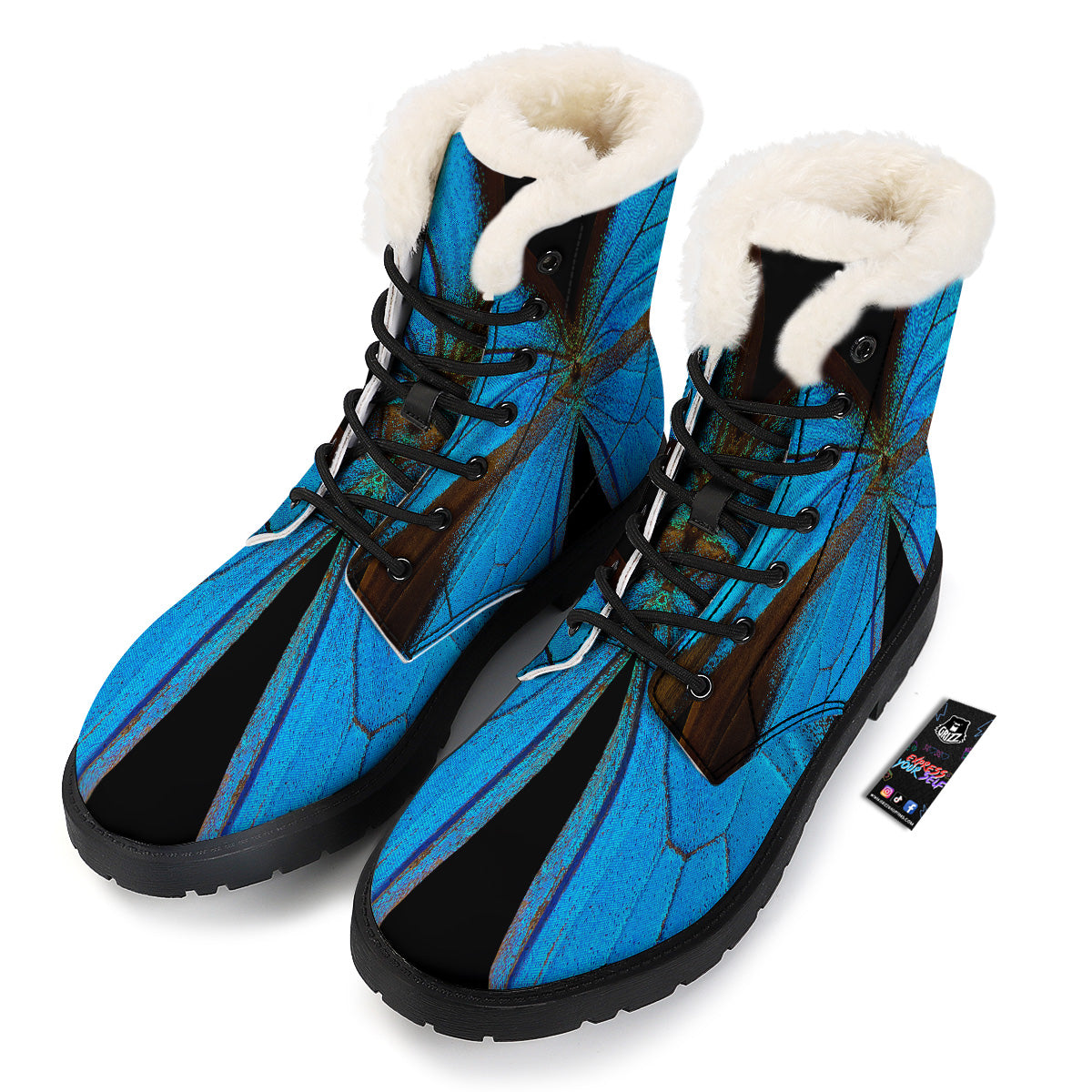 Butterfly Wings Blue Print Winter Boots-grizzshop