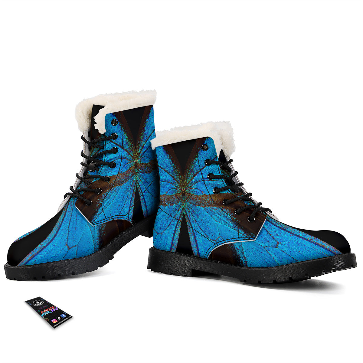 Butterfly Wings Blue Print Winter Boots-grizzshop