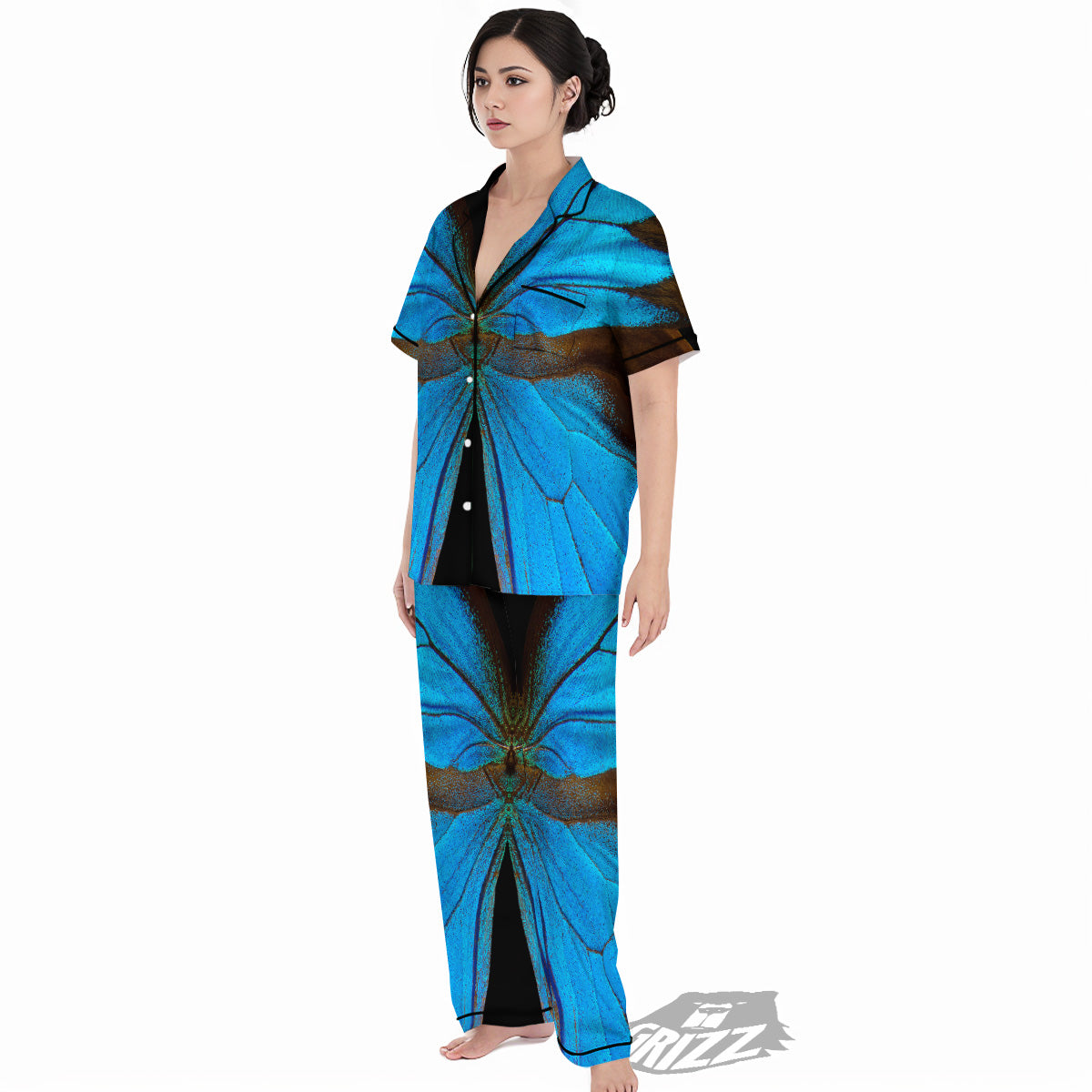 Butterfly Wings Blue Print Women's Pajamas Set-grizzshop